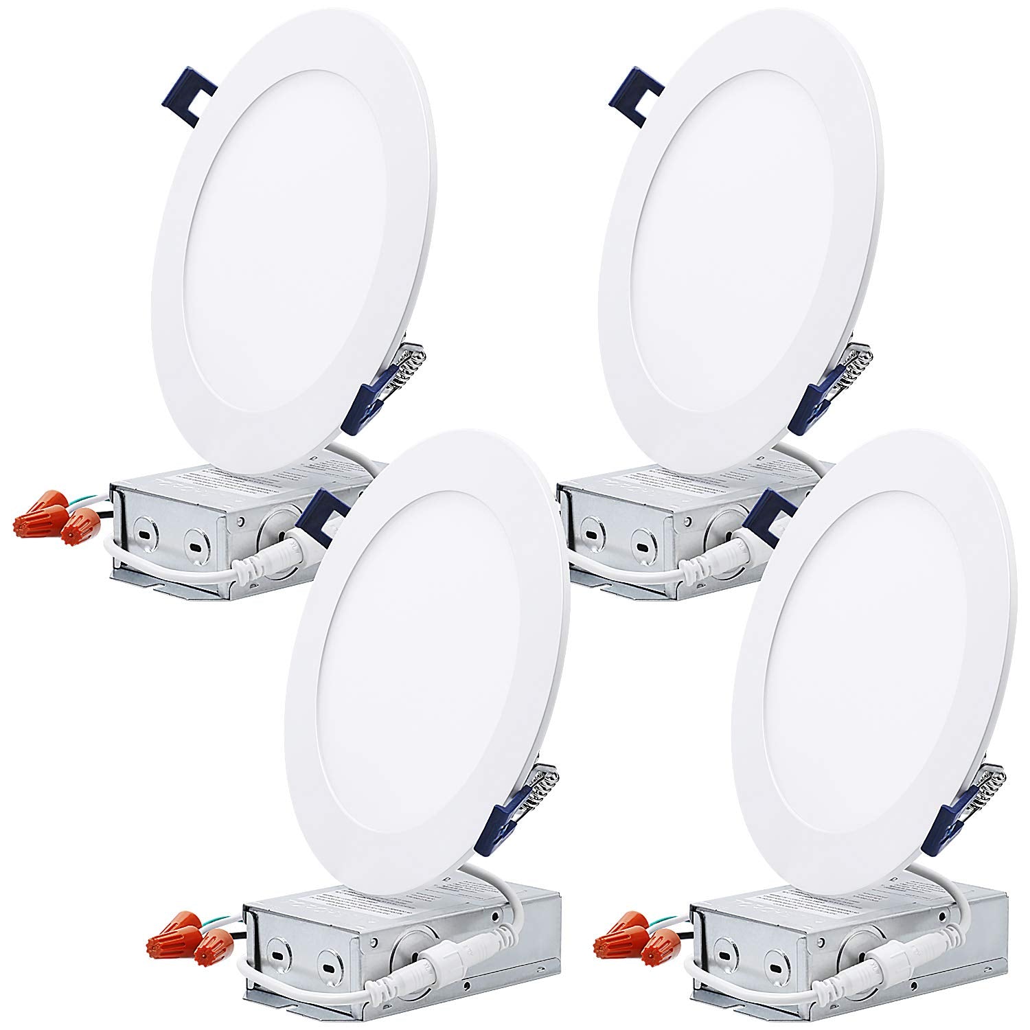 TORCHSTAR 6 Inch Ultra-Thin LED Recessed Lighting, 1000lm Dimmable, Soft White 2700K, Aluminum, Pack of 4, Model 53026