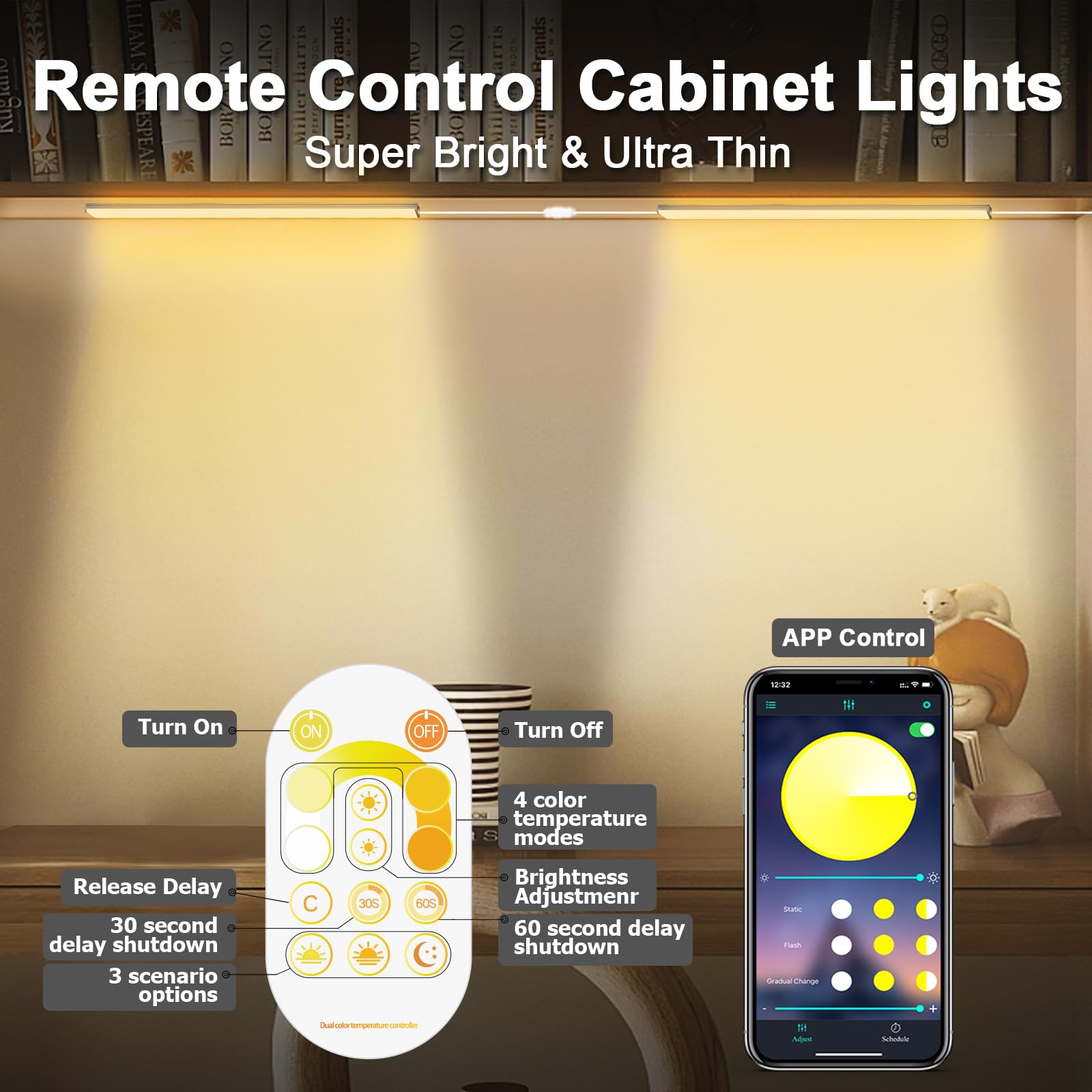 Daymeet Under Cabinet Lights, Bright Ultra Thin 12 Inch Led Cabinet Lighting Under Cabinet Light For Kitchen, 3 Color With Remot