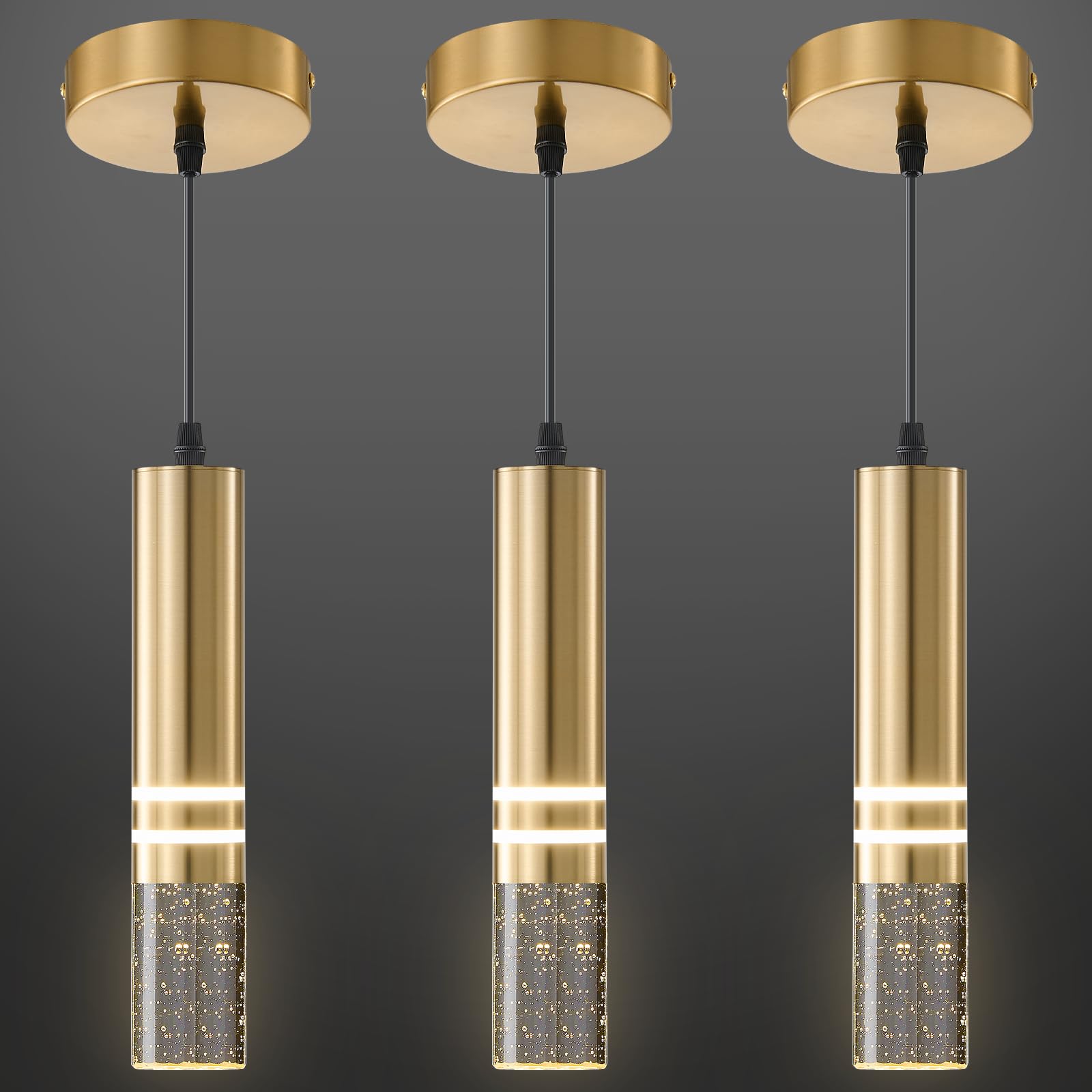JGGWQZM Modern Gold Pendant Light Fixtures(3-Pack) LED Pendant Lights for Kitchen Island Hanging Lamp Small Pendant Lighting for Bar  Kitchen Lighting Island Lights Gold Finish Ceiling Hanging Light
