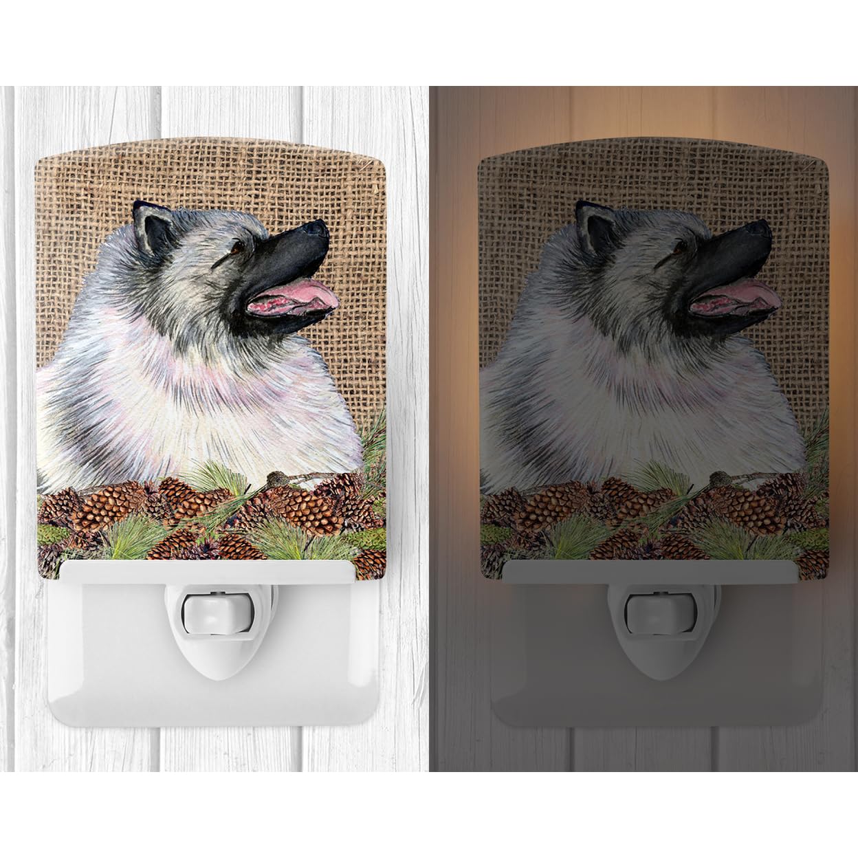 Carolines Treasures Ceramic Night Light Keeshond Faux Burlap 6x4x3 UL-Certified Ideal for Bedroom Bathroom Nursery