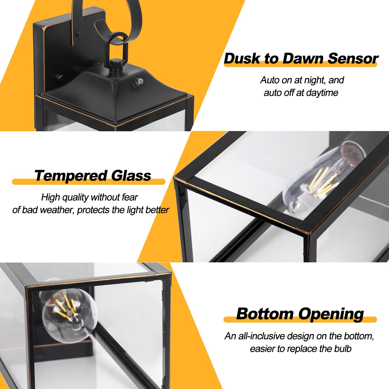 Yolsunes 19&quot; Black Dusk To Dawn Outdoor Wall Light Sconce, Waterproof Industrial Fixture