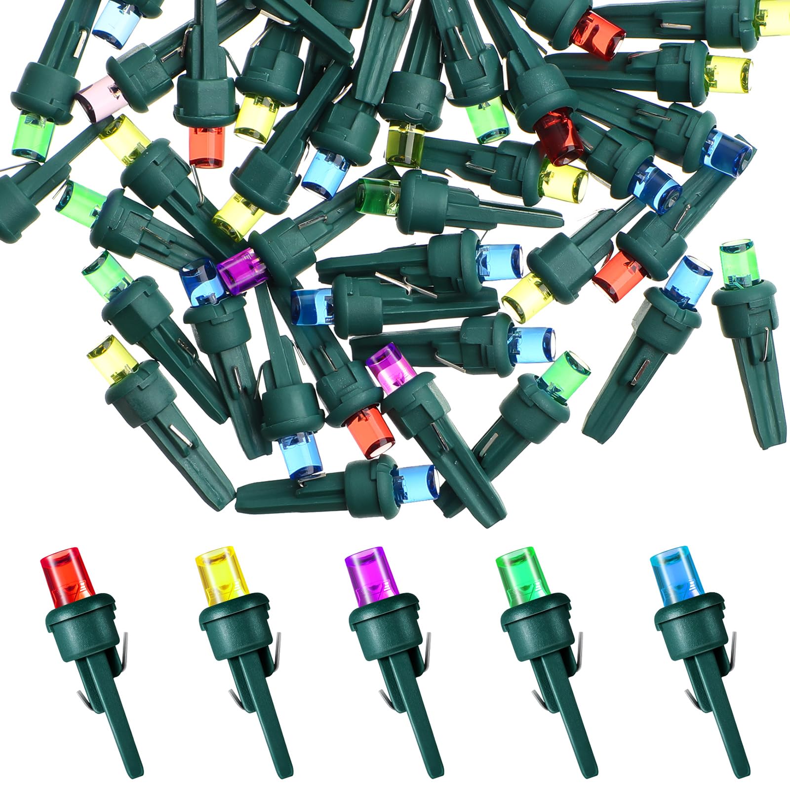 Honoson 120 Count Winter LED Replacement Bulbs, 5mm, Plastic, Green Base with Bright Colors for Outdoor Tree Decoration