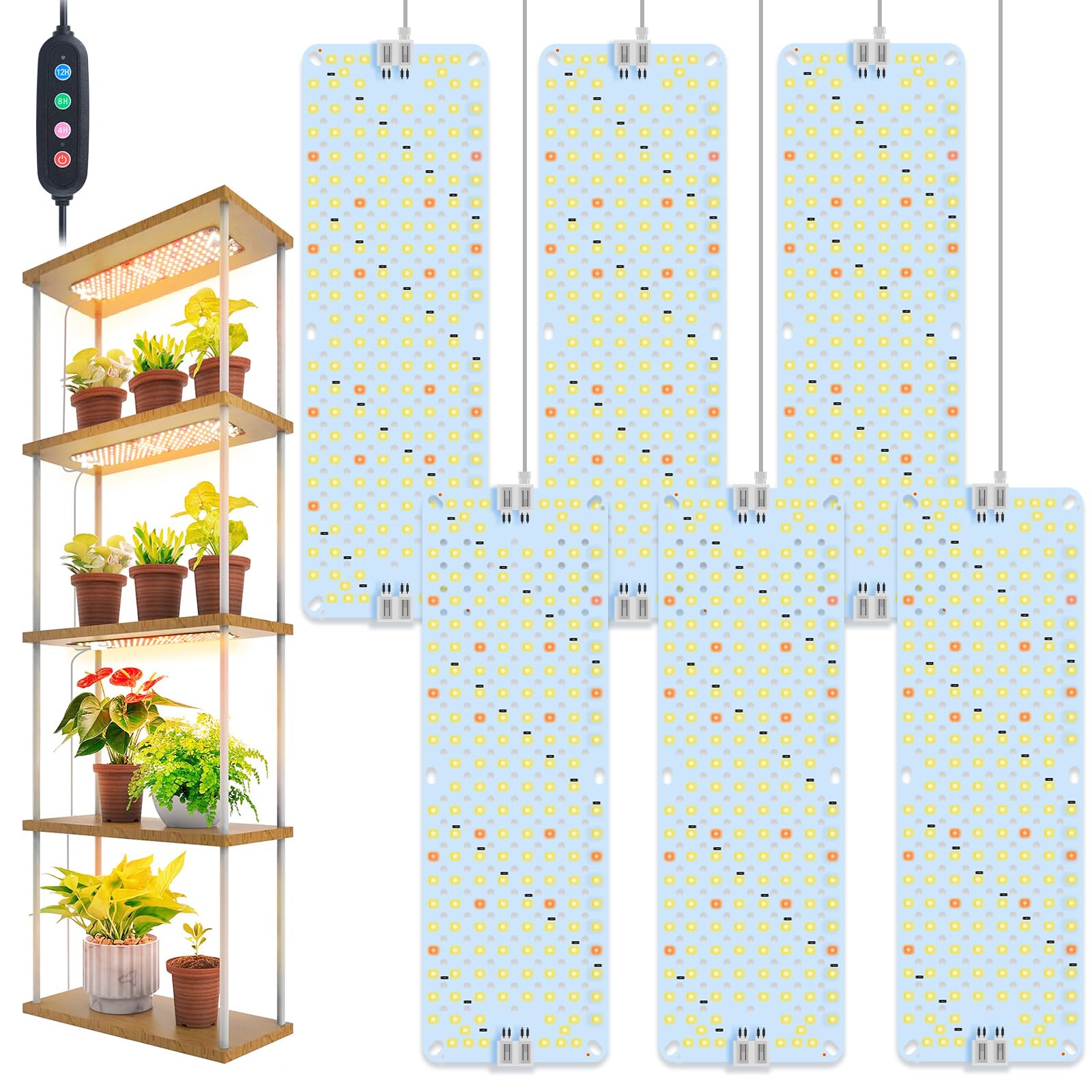 6-Pack Panel Grow Lights for Indoor Plants  FECiDA 2026 LED Plant Grow Light for Under Cabinet Plants  Full Spectrum Growing Lamp with 4 8 12 16 20 Hr Timer  Free Linking
