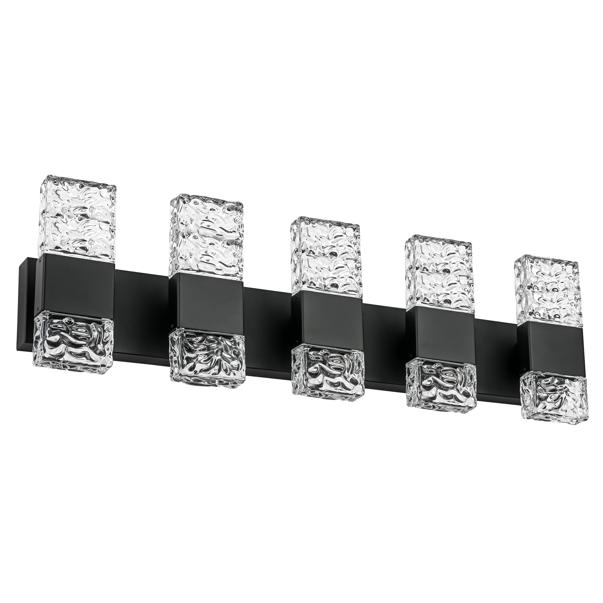 VINLUZ LED 40W Matte Black Bathroom Lighting Fixtures  5-Light Modern Classic Wall Sconce Vanity Lights Fixture with Crystal Lampshade for Bedroom Over Mirror