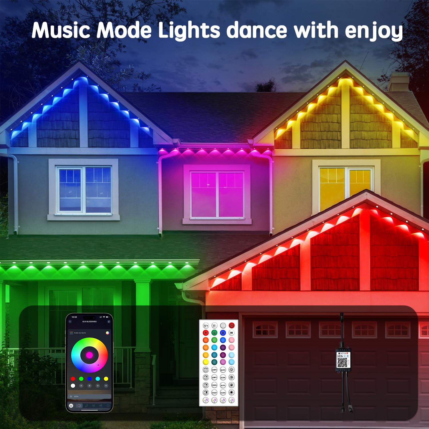 Vrribonx 100FT Waterproof Smart LED RGB Eaves Lights with App/Remote Control for Christmas & Holiday Decor