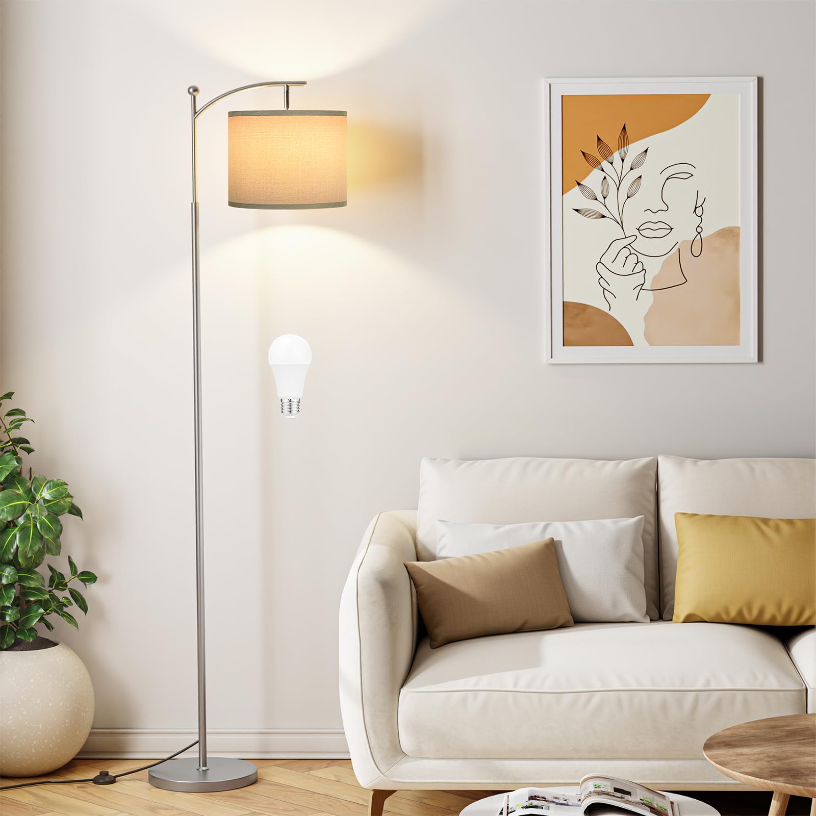 60'' Floor Lamps for Living Room with 3 Color Temperatures, Adjustable Gray Shade with Deep Gray Pole, Tall Lamps for Living Roo