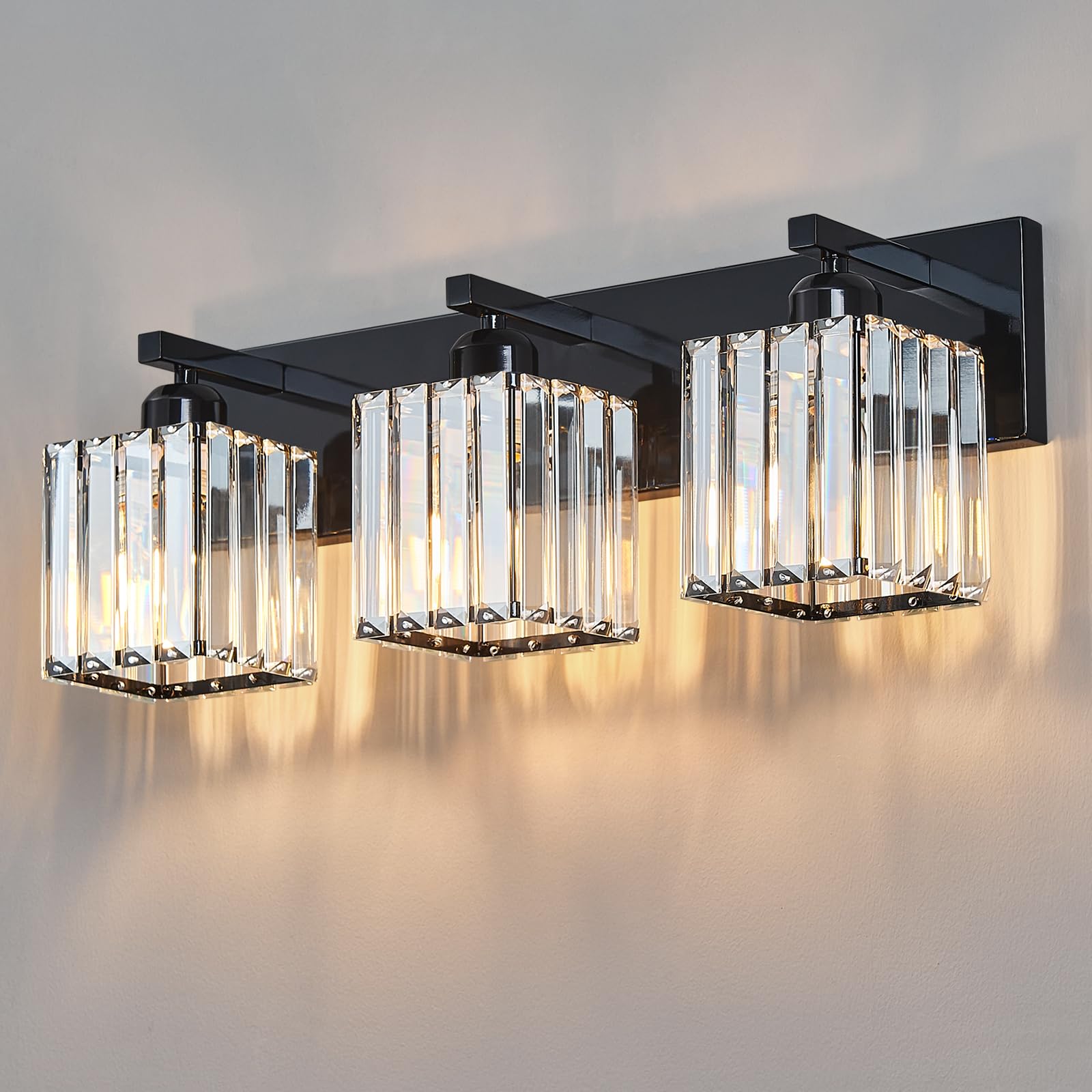 FDPBY Bathroom Vanity Light 3-Light Plating Black Crystal Wall Fixture Model 002