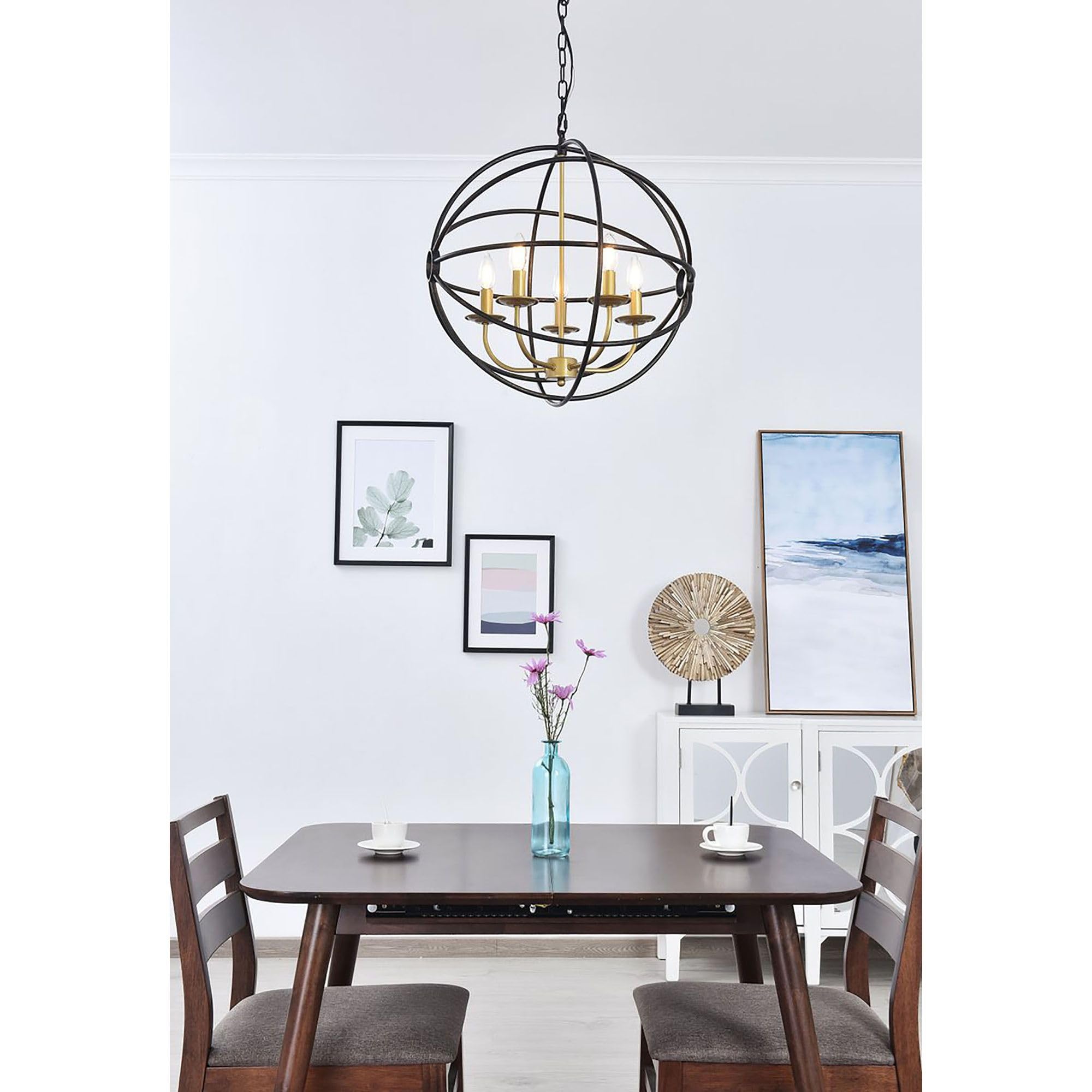Living District Indoor Modern Home Decorative Bright Ceiling Octavia 5 Light Brass and Dark Brown Pendant