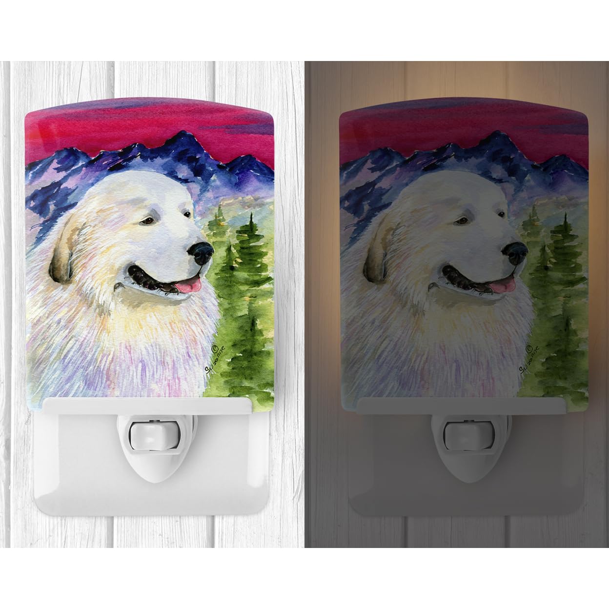 Caroline'S Treasures Ss8473Cnl Great Pyrenees Ceramic Night Light Compact, Ul-Certified, Ideal For Bedroom, Bathroom, Nursery, Hallway, Kitchen, 6X4X3, Multicolor