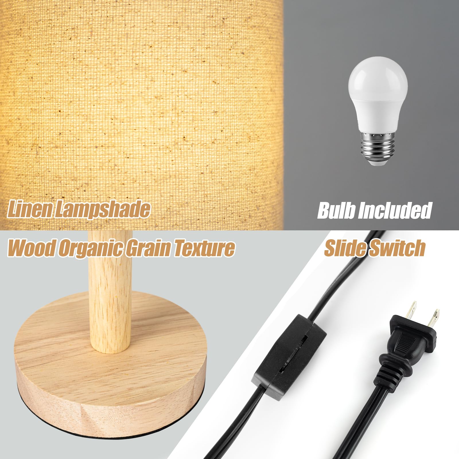 LALISU Small Table Lamp - Beige Linen Shade, Wood Base, 17 x 4.7 x 5.9 in, Model LALISULALITTB04, Perfect for