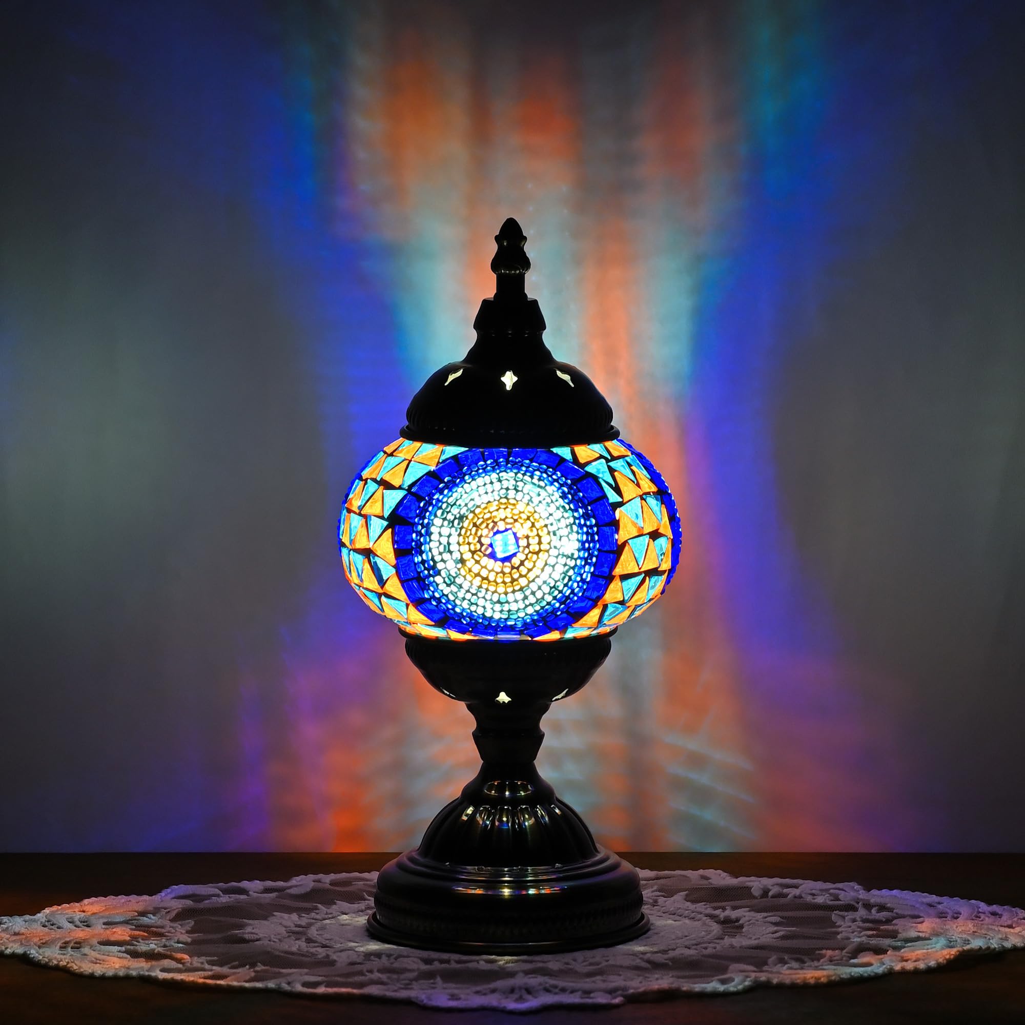 GOGERS Turkish Moroccan Table Lamp, Handmade Mosaic Glass, Tiffany Style, Blue Colorful, Model GS-HH-Y8