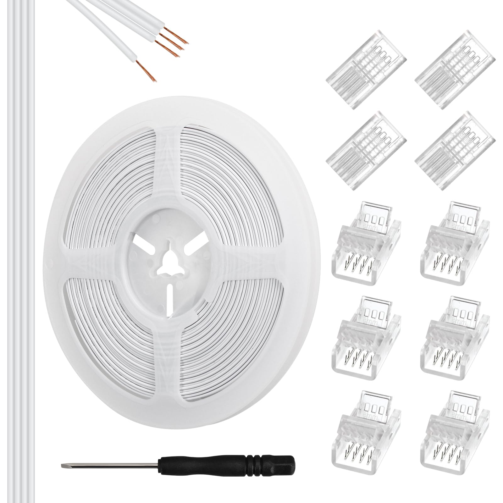 RGBZONE 10Pcs 8mm 4 Pin LED Strip Connectors and 32.8ft 4 Pin RGB Extension Cable Strip to Wire Quick Connection for Waterproof 