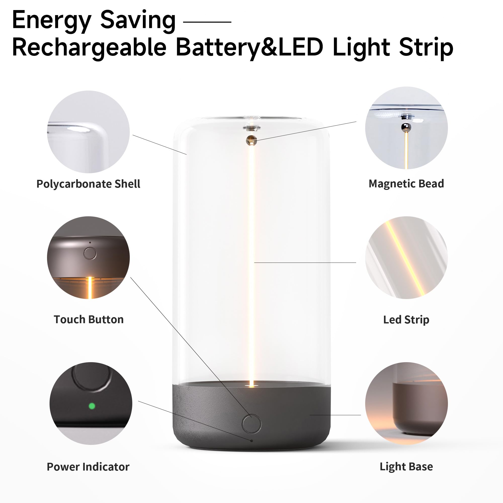 AUGE LIGHT Mini Minimalist LED Table Lamp - Cordless, Rechargeable, Gray, Model AGDSLWT2202 - Unique Ambient Lighting for Bedroom or Nursery