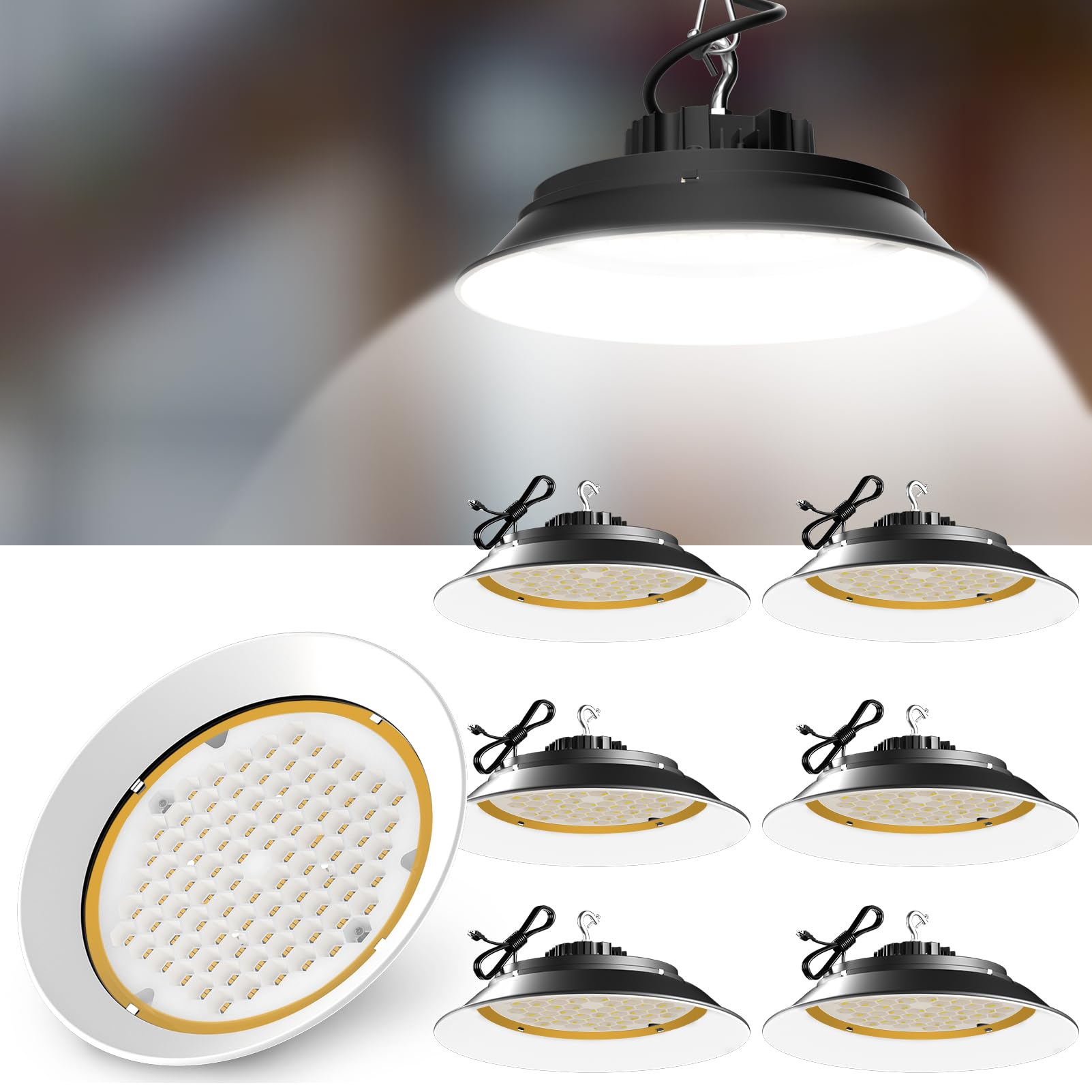 Lightdot 300W LED High Bay Light with Diffuser (Beam Angle: 120), 45000lm LED Warehouse Lights High Bay AC100-277V UFO Light wit