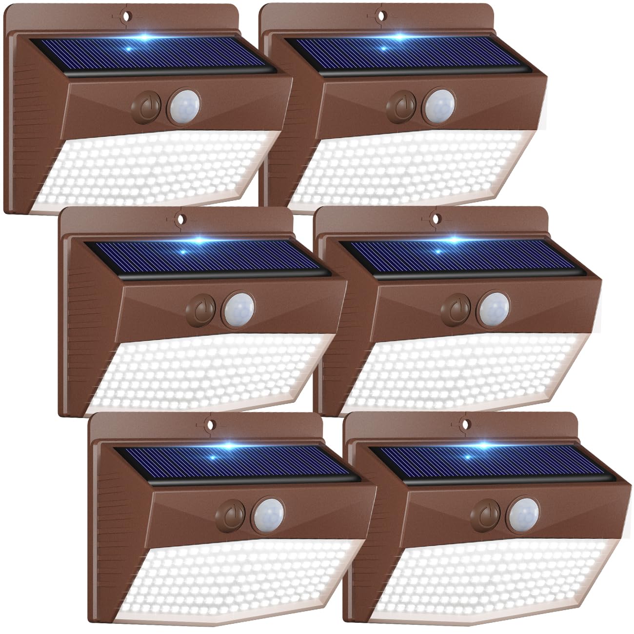 Peasur 6 Packs Solar Outdoor Lights Motion Sensor Solar Security Lights Waterproof with 3 Lighting Modes Solar Powered Wall Lights Outside for Garden Fence Yard Deck, Brown