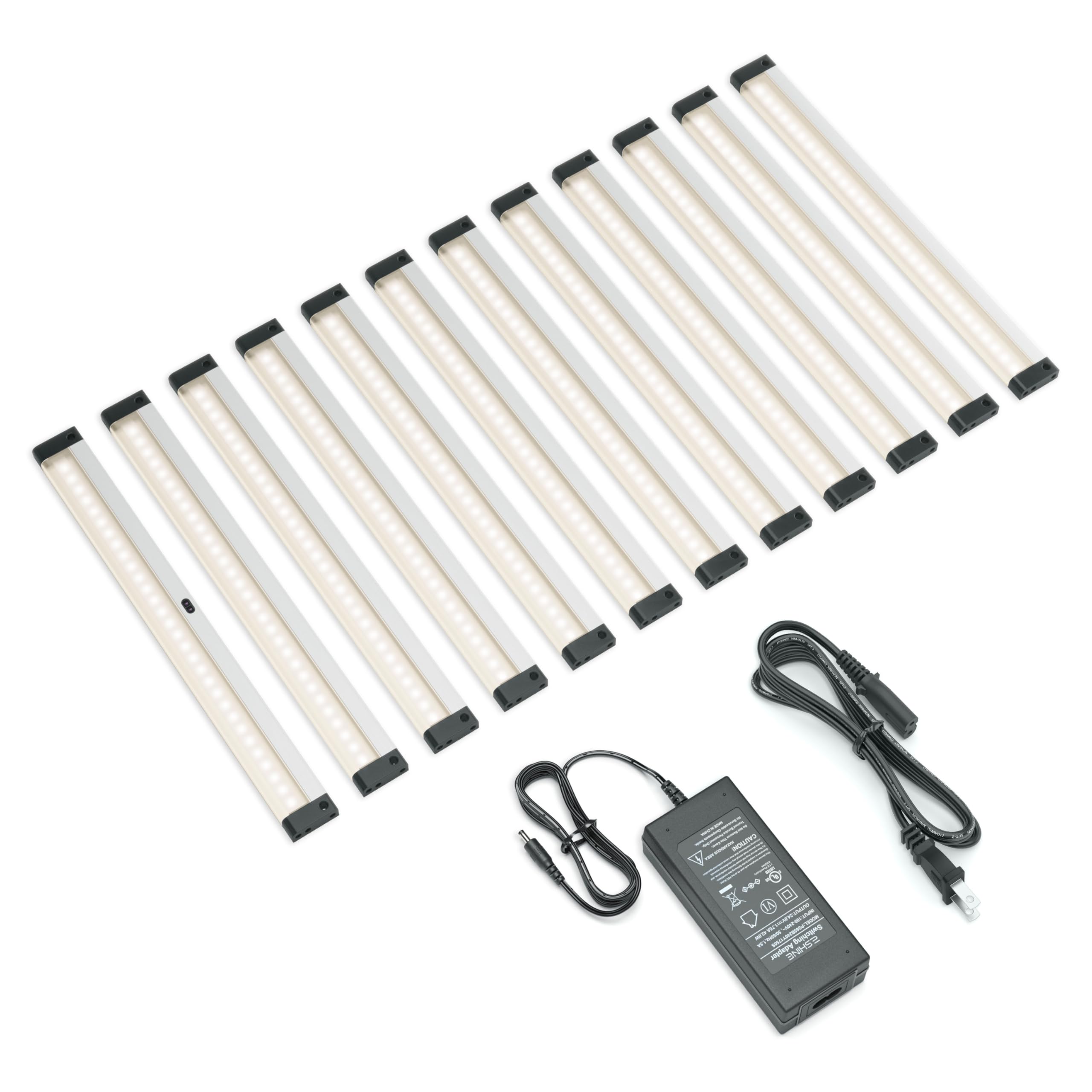 Eshine Hand Wave Activated Under Cabinet Led Lighting Kit, Dimmable, 12-Pack 12 In - Touchless Dimming Control, Black Under Coun