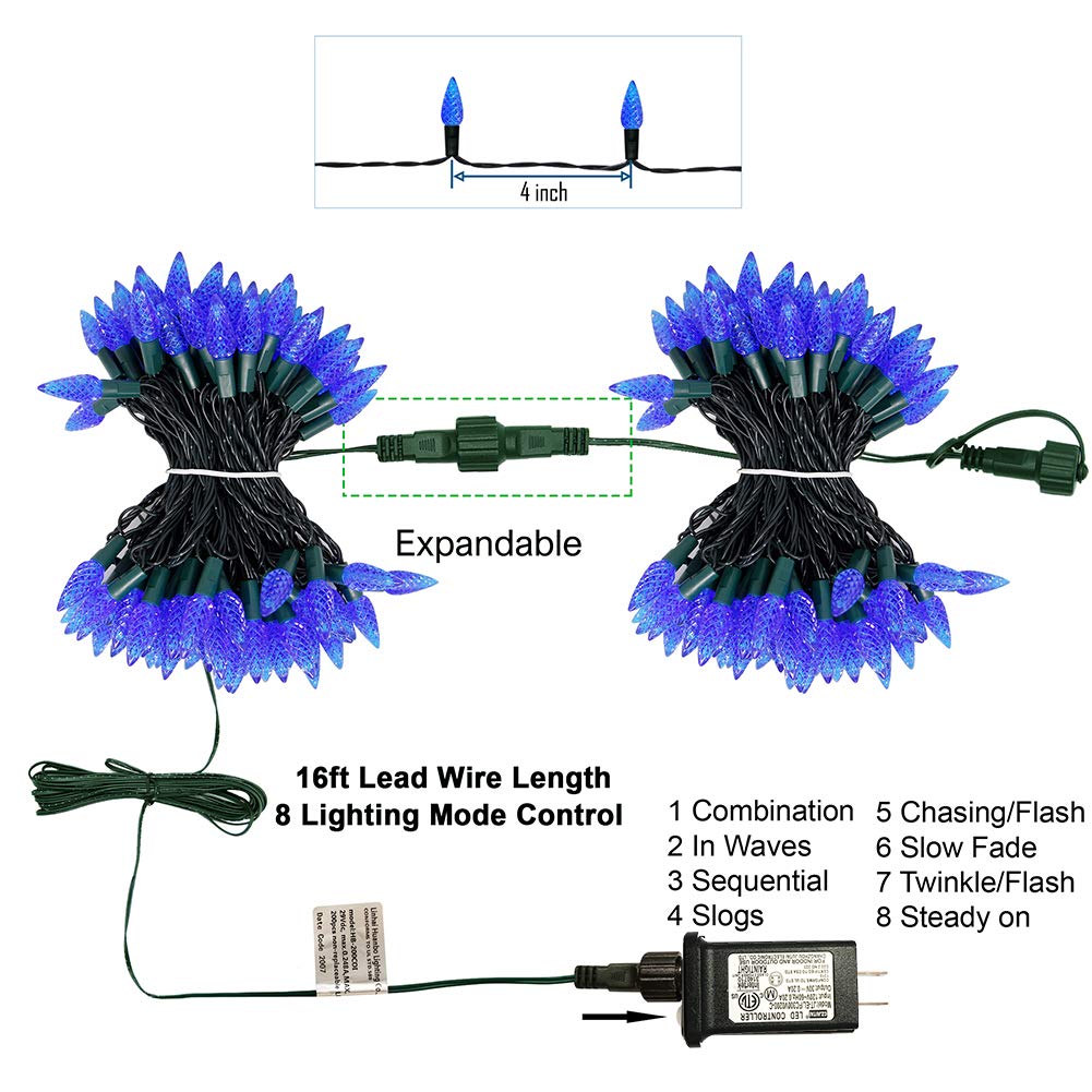 Twinkle Star C6 Christmas String Lights, 100 Led 33Ft Fairy Lights With 29V Safe Adapter, Indoor Outdoor 8 Lighting Modes For Pa