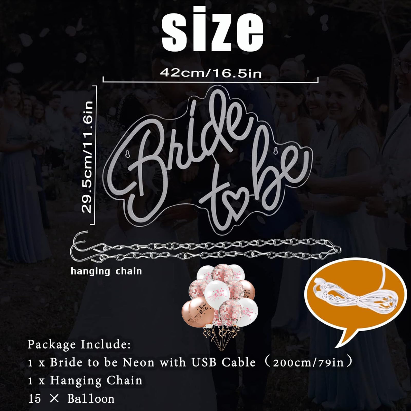 Bride To Be Neon Sign  White Led Neon Light Signs Usb Wedding Light Signs For Bridal Shower Bachelorette Engagement Party Backdrop With 15 Pcs Balloon