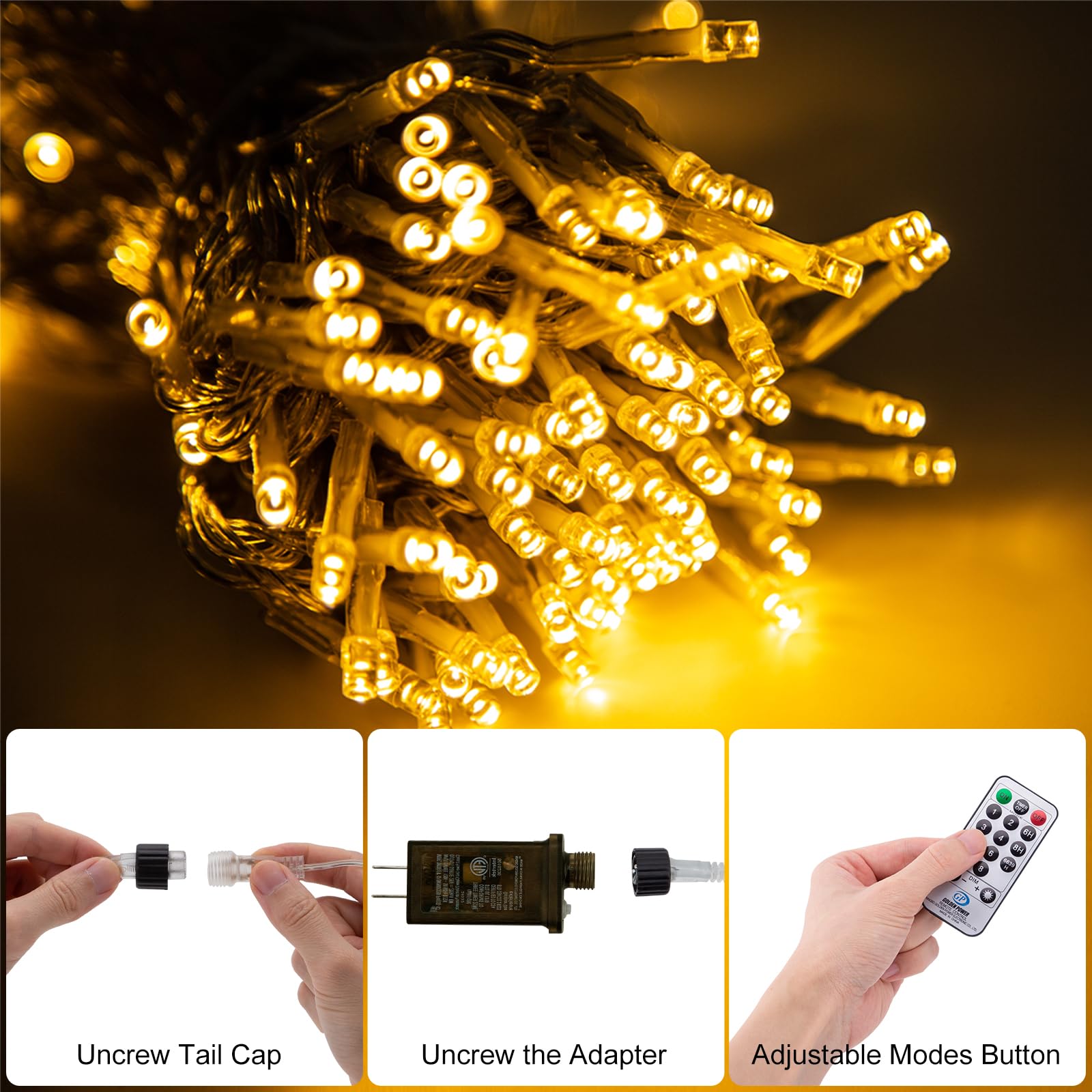 Varmepals 200 Led Plug In String Lights With Remote Outdoor Indoor,Extra-Long 76Ft Warm White Twinkle Fairy Lights Clear Wire Fo