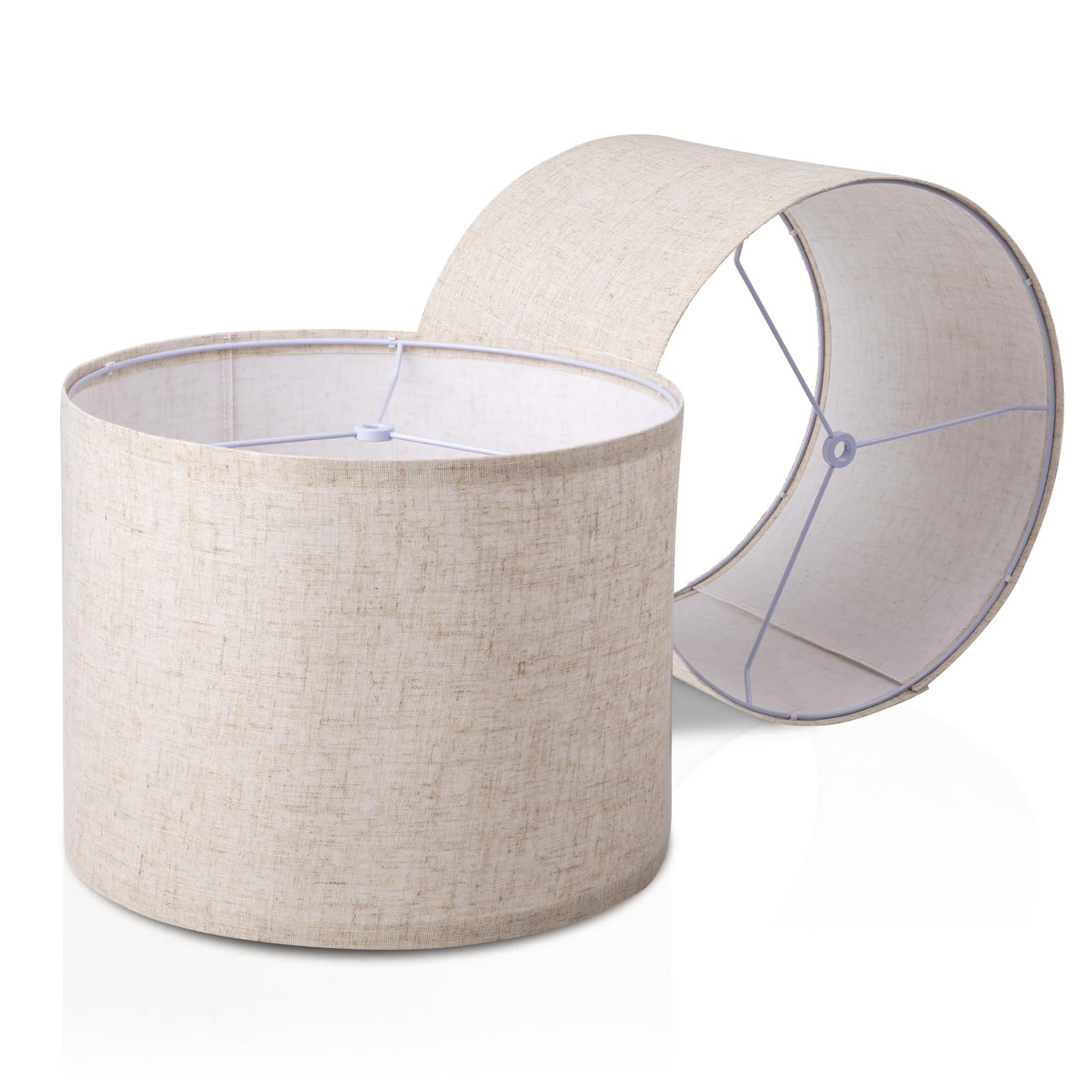 Drum Lampshade Set Of 2, Lamp Shade For Table Lamps Floor Lamp, 13" Top X 13" Bottom X 10" High Large Lamp Shades, Modern Fabric Lampshades, Easy Assembly Replacement Lamp Shades Spider Fitter(Beige)