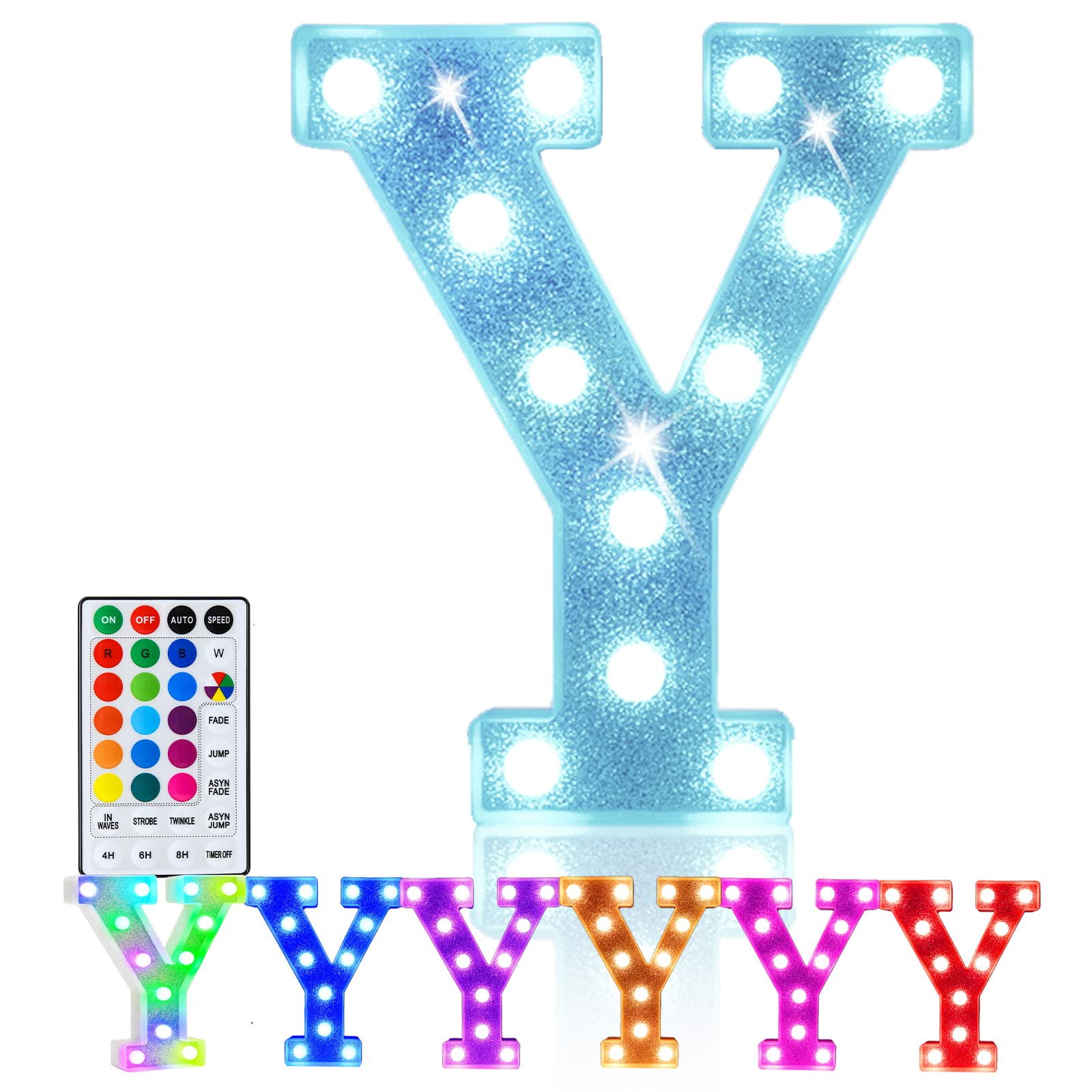 Pooqla LED Light Up Letters Marquee Signs, Glitter Silver, 18 Color with Remote, Battery Powered, Model PLUL