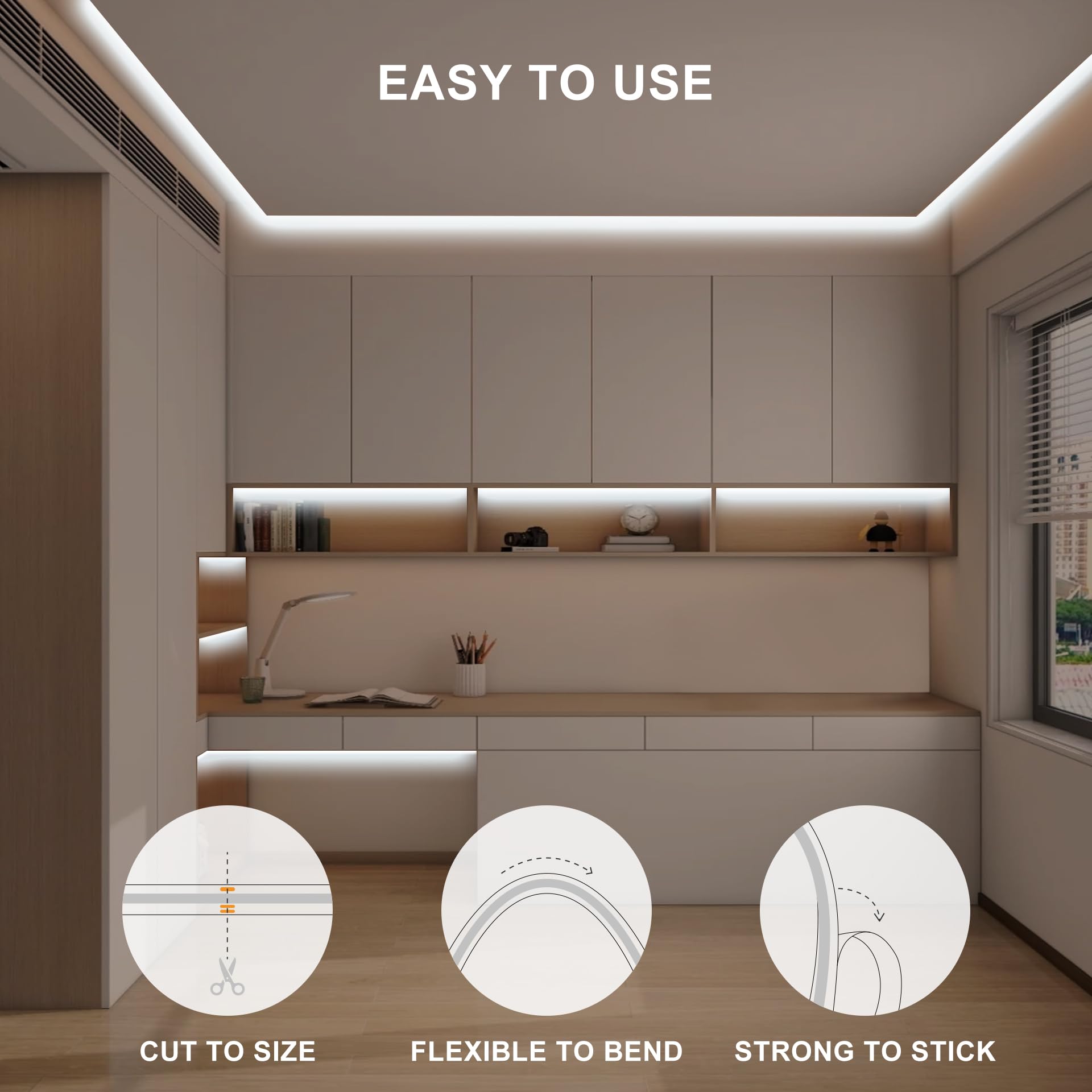 Olaholii 16.4Ft Cob Led Strip Light With Remote, 6500K Dimmable Bright Daylight White Led Cob Strip Light, White Continuous Led