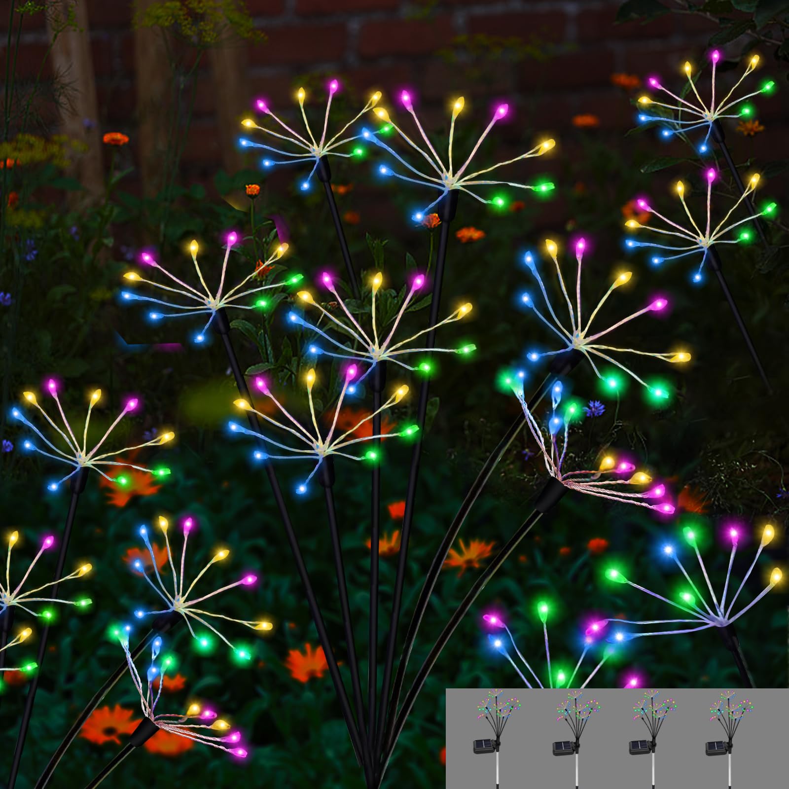 Solar Lights Outdoor Waterproof Fairy Garden Decor 4 Pack Firework Christmas Lights for Bushes Pathway Patio Planter Flowerbed Y