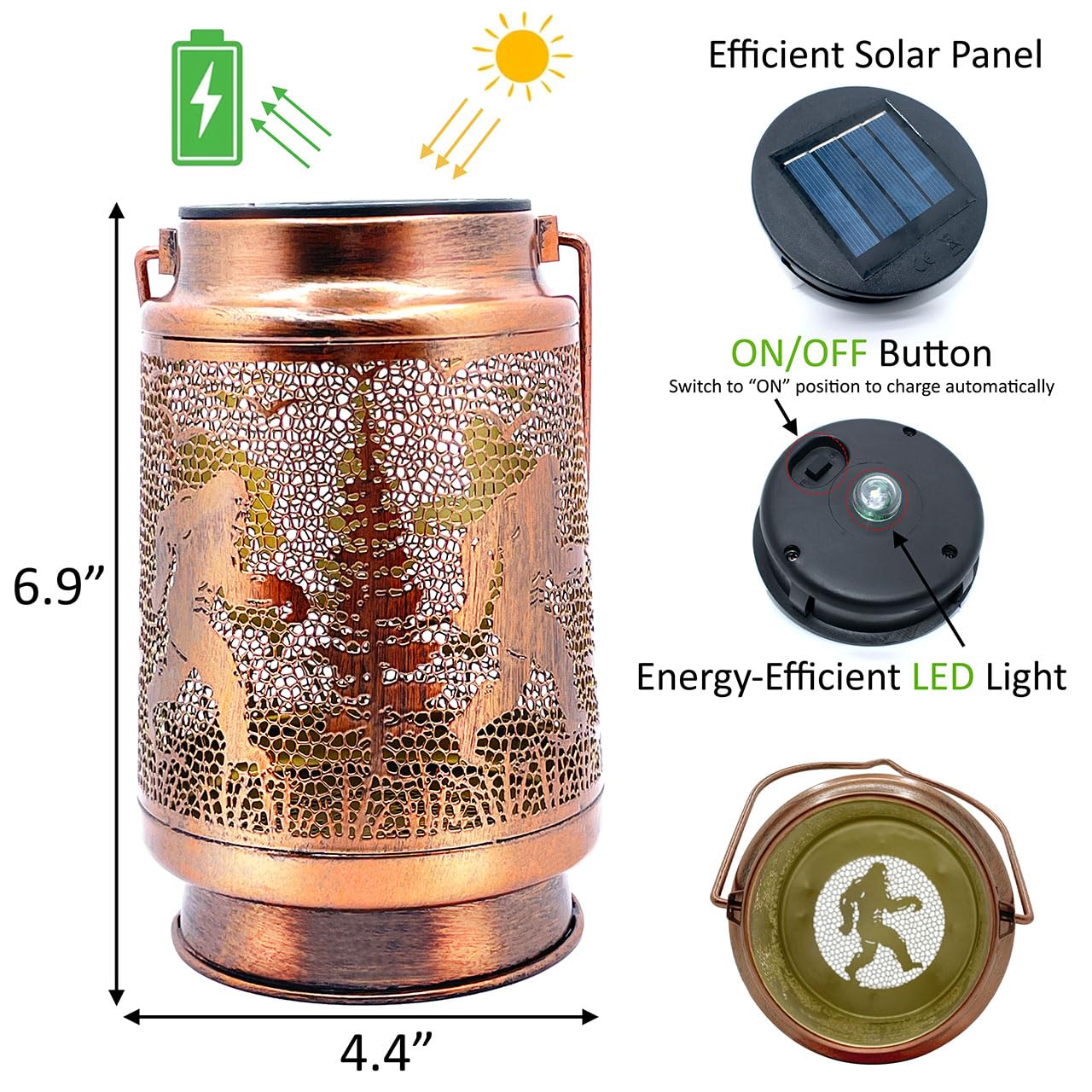 Doesen Bigfoot Solar Lantern - Waterproof Metal LED Decorative Lights, Bronze, Model SL-BF01 for Yard, Patio, Garden Decor