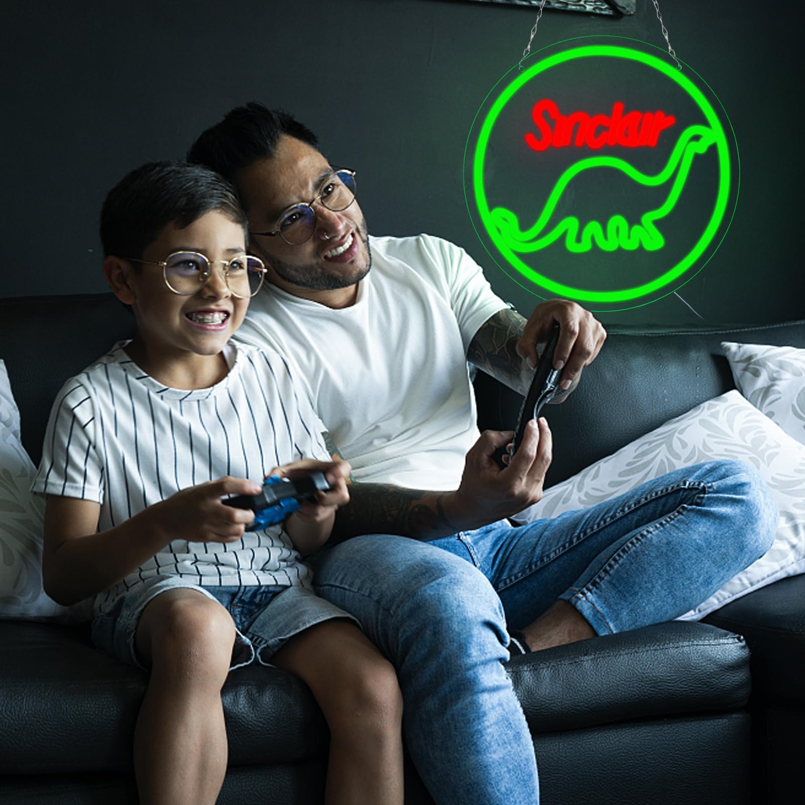 Pugna Neon Dinosaur Wall Sign - 12.2inx12.2in Cute LED Light for Bedroom, Man Cave, Christmas Gift