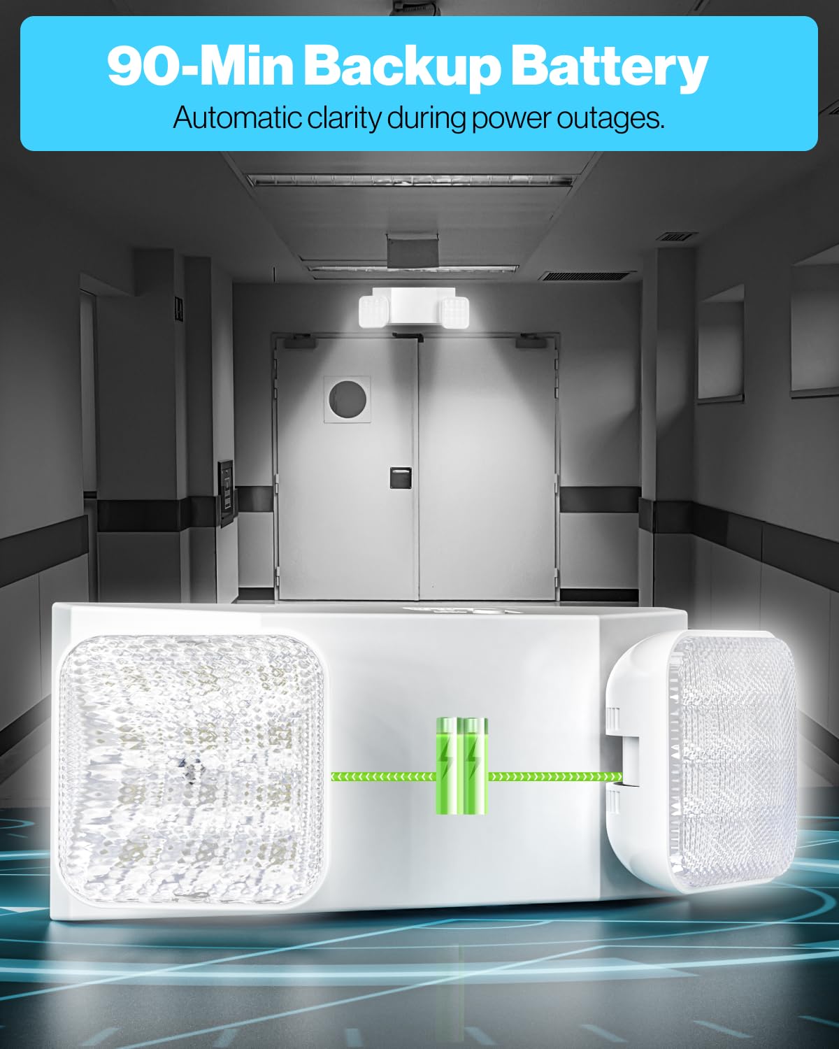 Sunco LED Emergency Lights, Wall Mount, Hard Wired, 2 Pack, White, Backup Battery 90 Minutes, Model EM_2HFL-2PK