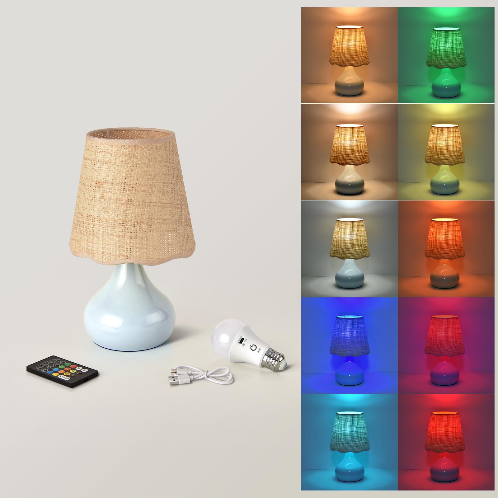 Cordless Table Lamp Rechargeable, Light Blue Mini Cute Table Lamp for Nightstand, Battery Operated Small Table Lamp for Small Sp