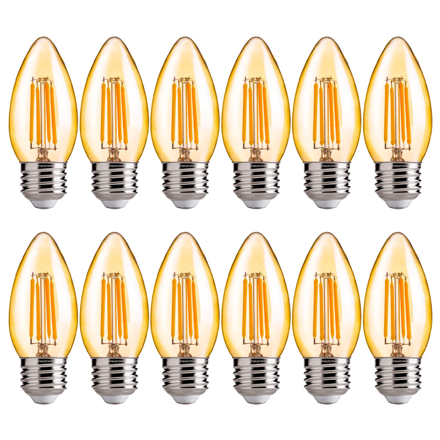 FLSNT 40W Equivalent LED Chandelier Light Bulbs, Dimmable Amber LED B11 E26 Candelabra Base Bulbs, 2200K Warm White, 330LM, 12 Pack