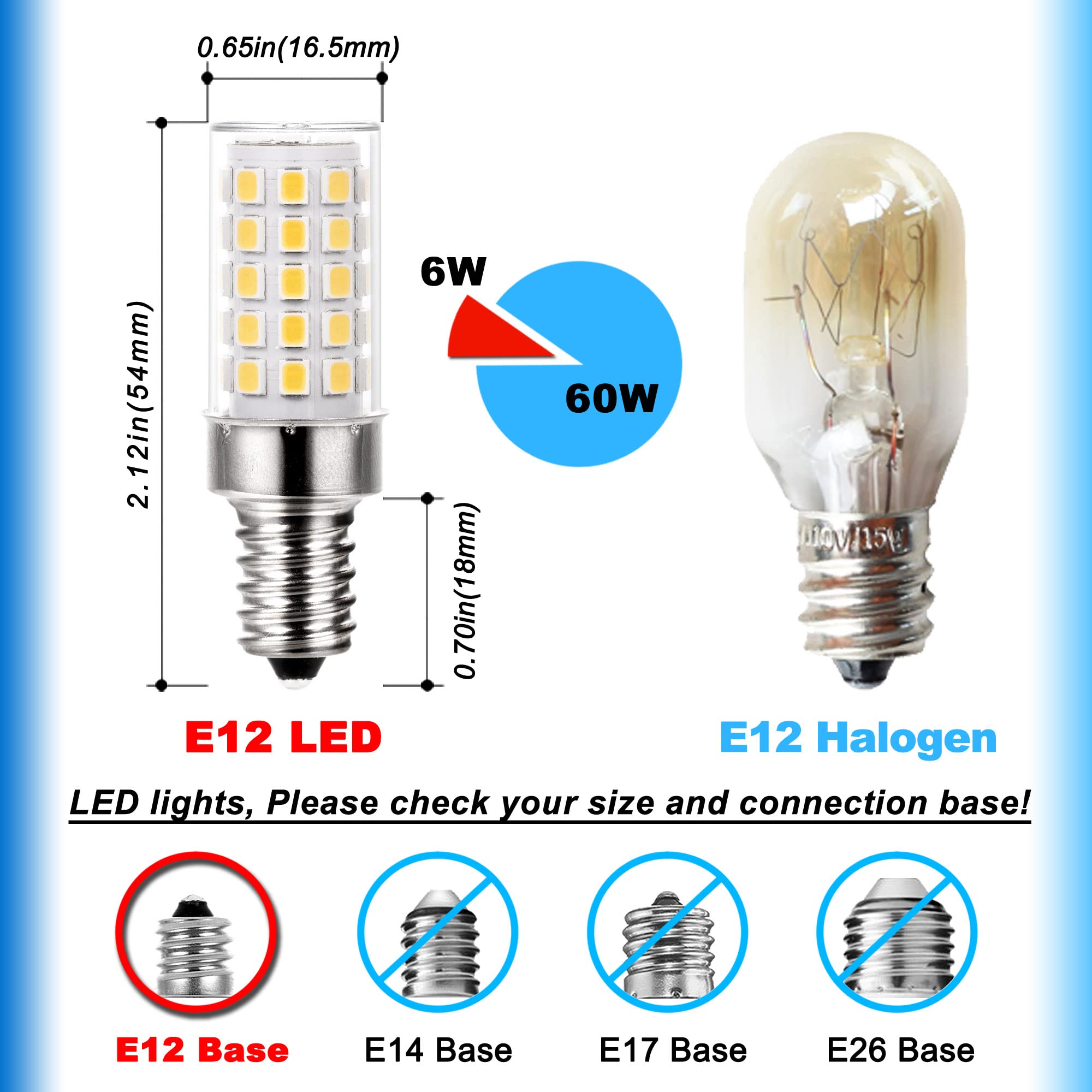 Ziomitus E12 5000K Led Candelabra Chandelier Bulbs Kx-2000 60W Replacement, Small Base 120V E12 C7 T6 Led Light Bulbs Daylight W