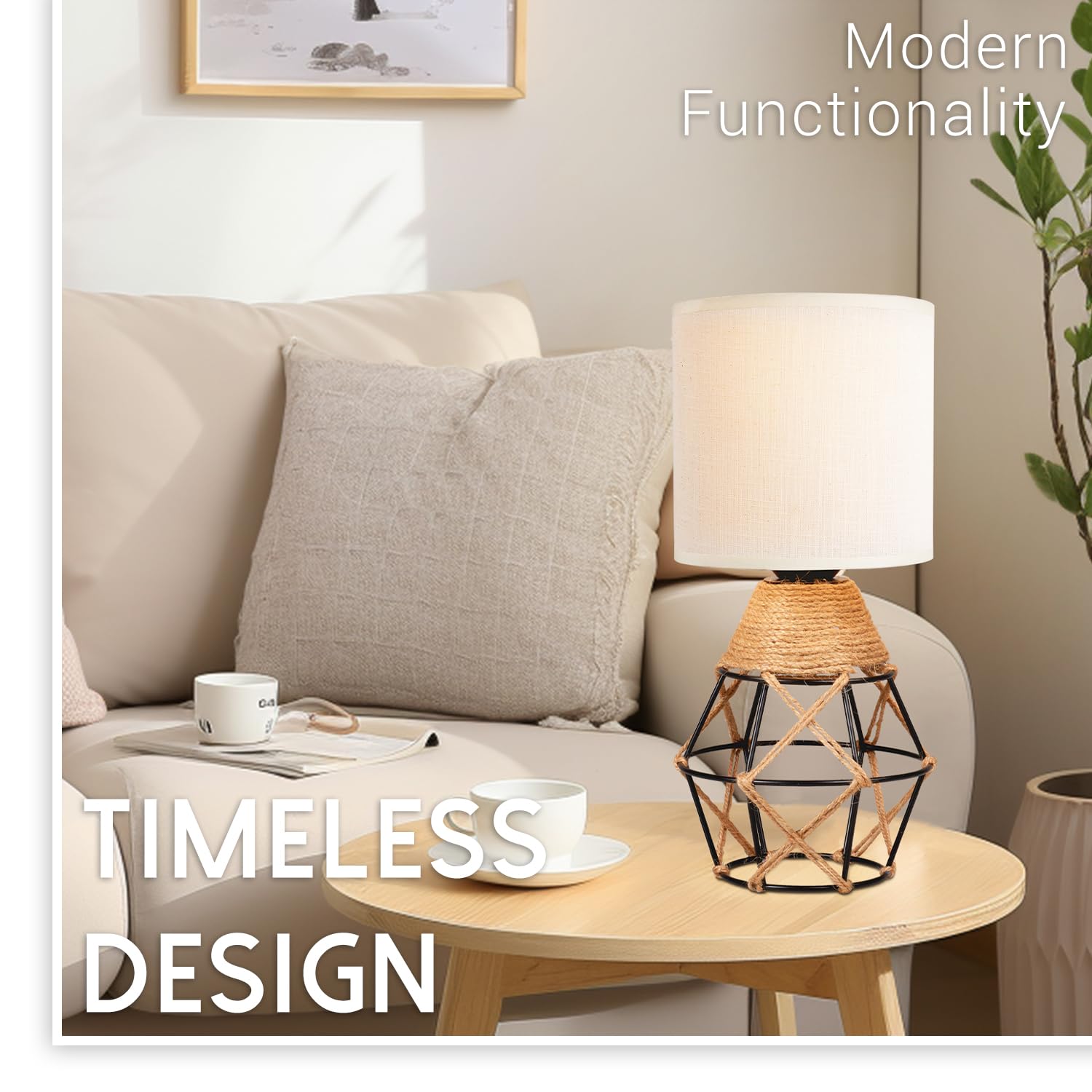 Hamilyeah Table Lamps Set Of 2 With On/Off Switch, Farmhouse Woven Bedside Lamps For Night Stands With Beige Linen Fabric Shade