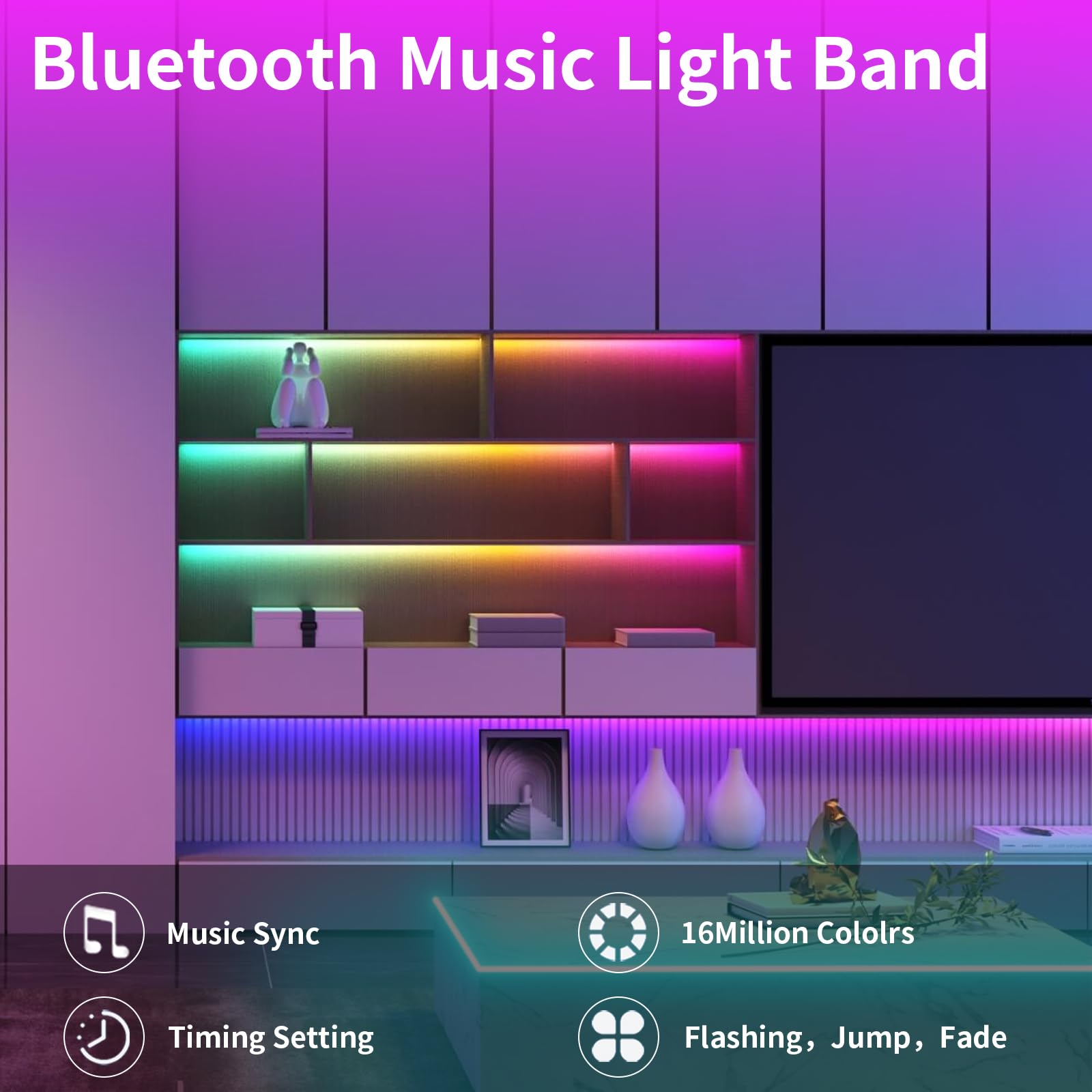 KSIPZE LED Strip Lights 50ft RGB Color Changing Music Sync Smart App Control Vinyl Model ST51_K2430