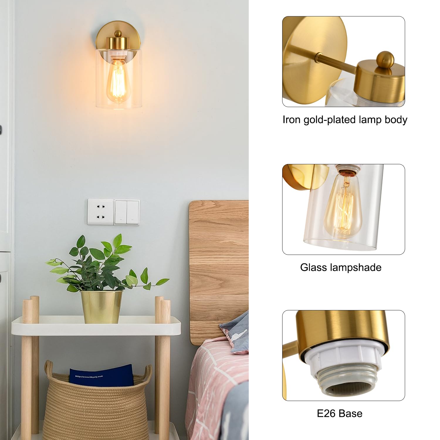 Kenmi Metal Sconces Wall Lighting With Clear Glass Shade, Bathroom Vanity Light Matte Black Wall Sconce, Modern Wall Light Fixtu
