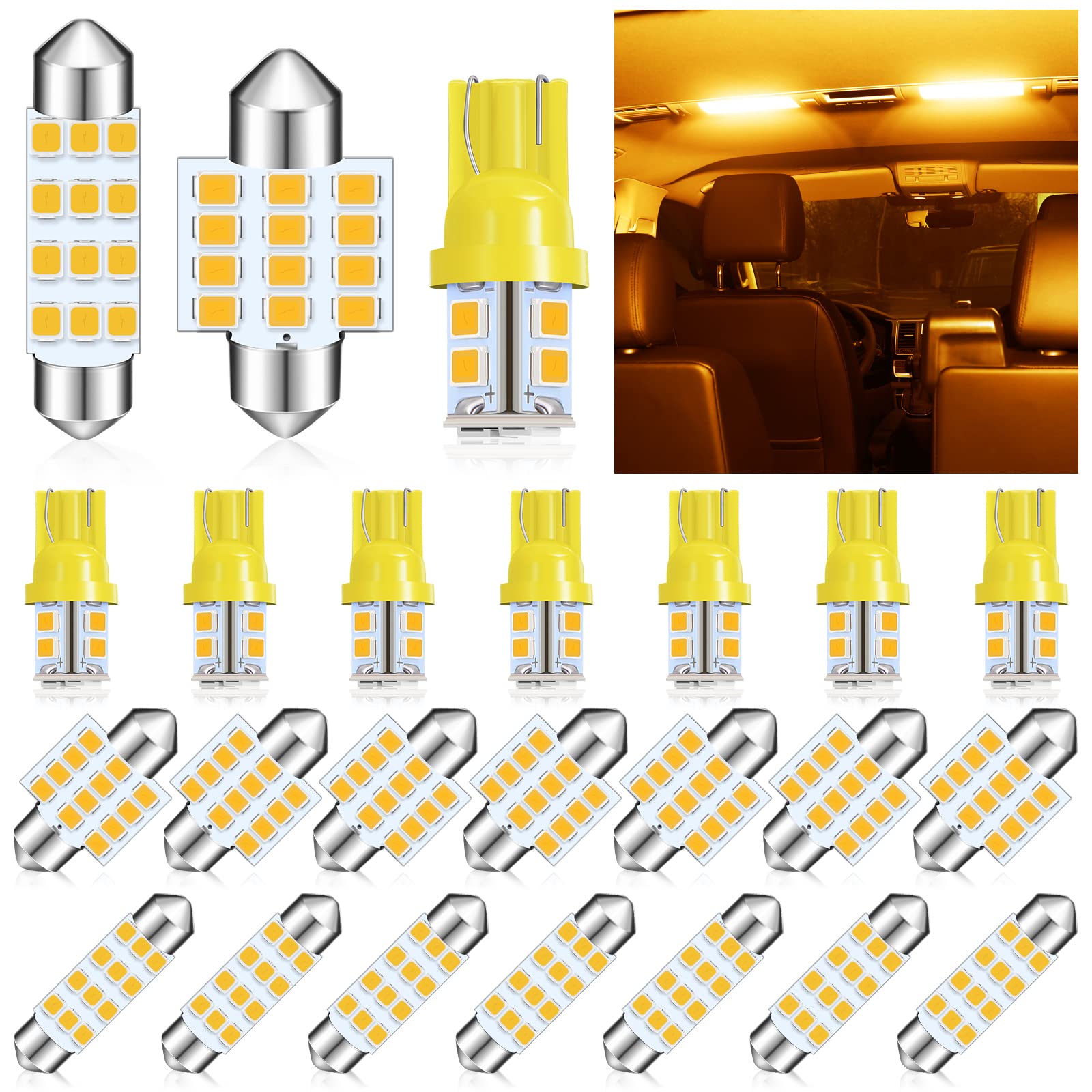 Tallew 24 Pieces Dome Light Led Car Bulb Kit Set T10 31 Mm 42 Mm Led Festoon Bulbs Interior Led Interior Replacement Bulbs For C