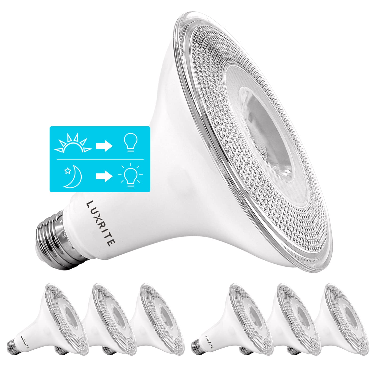 LUXRITE Dusk to Dawn PAR38 LED Bulb, 90W Equivalent, 3000K Soft White, 1250 Lumens, 6 Pack