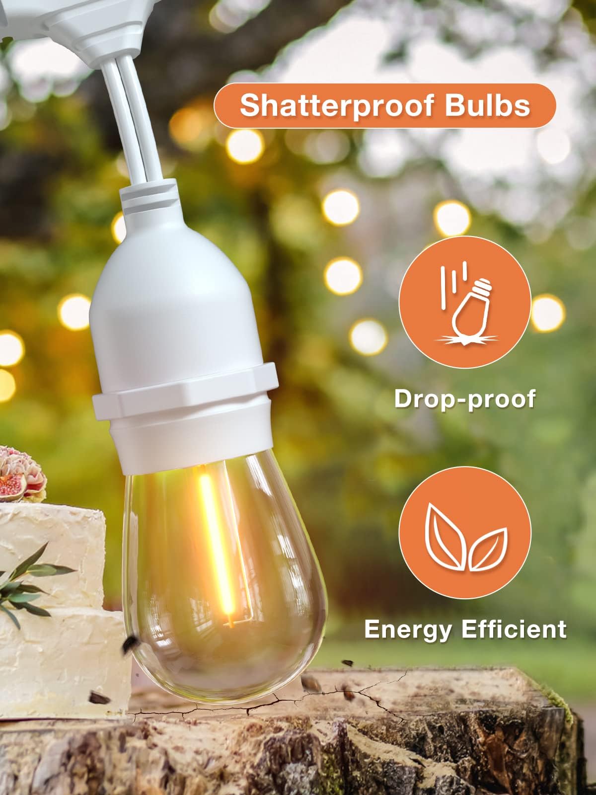 addlon LED Outdoor String Lights 48FT, Dimmable Edison Bulbs, Shatterproof, Weatherproof, White - Commercial Grade Patio & Market Light