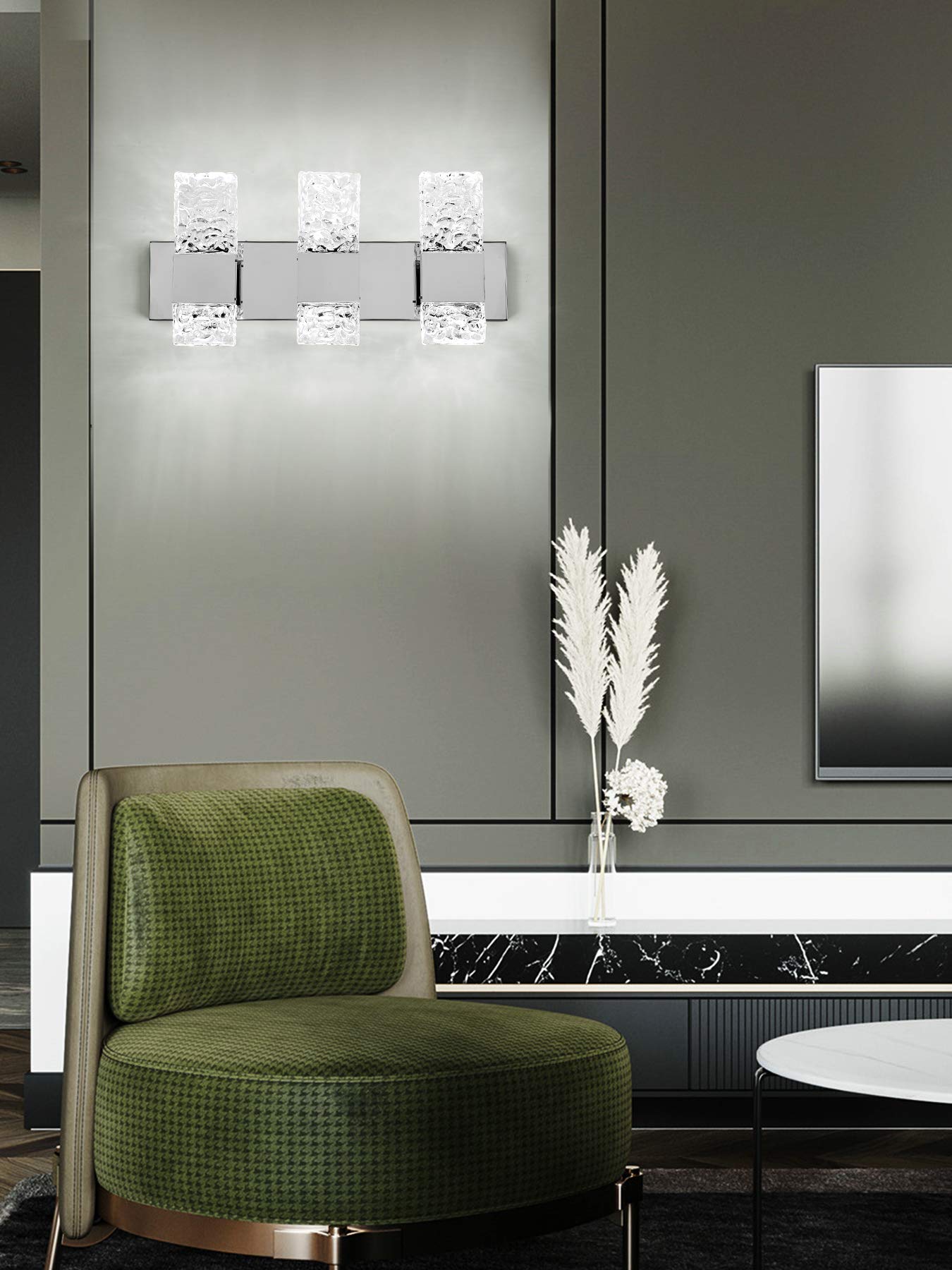 OYLYW Modern LED Bathroom Vanity Light Fixture, Chrome Stainless Steel, 3 Light Wall Sconce, 21.5 Inch, Model JQ1428-3TS, Cool White 5800