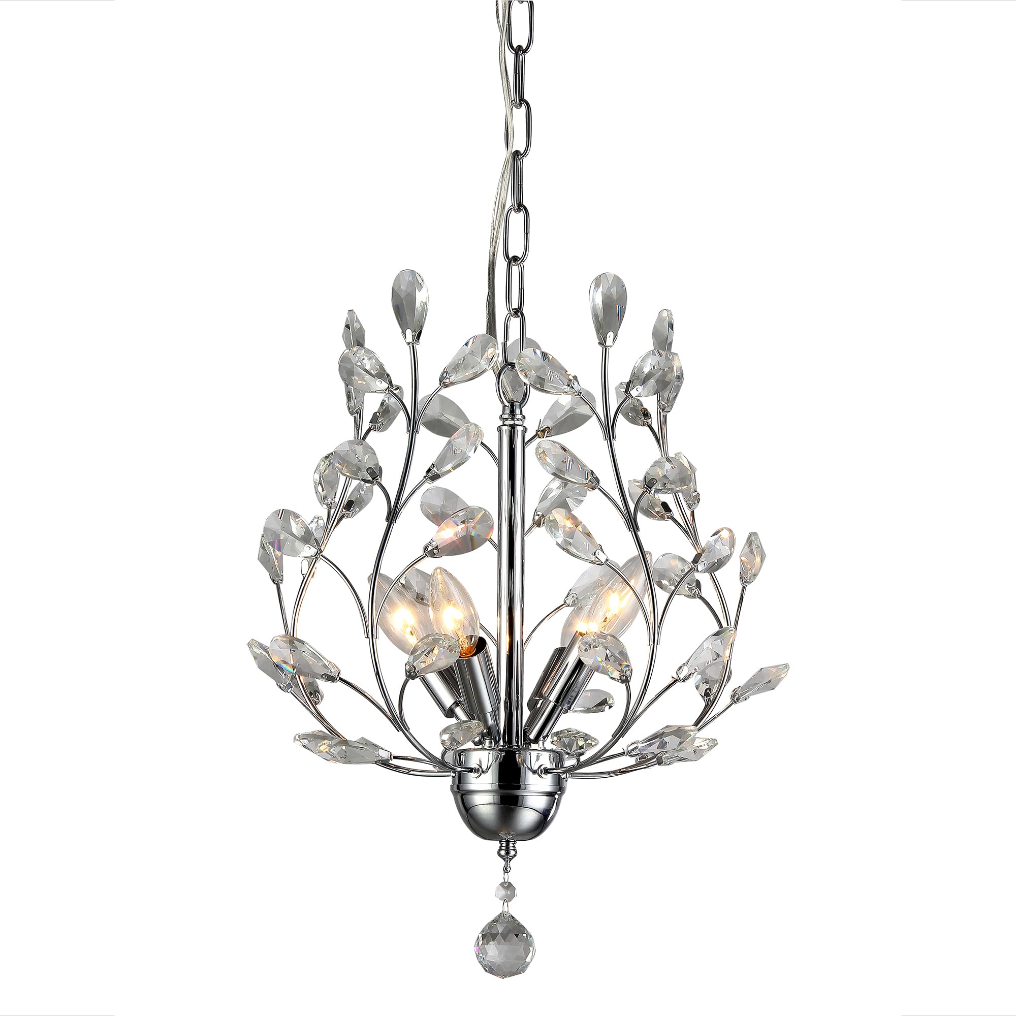 Whse Of Tiffany 4-Light Chrome Crystal Chandelier, 13-Inch, Elegant Metal Lighting Fixture