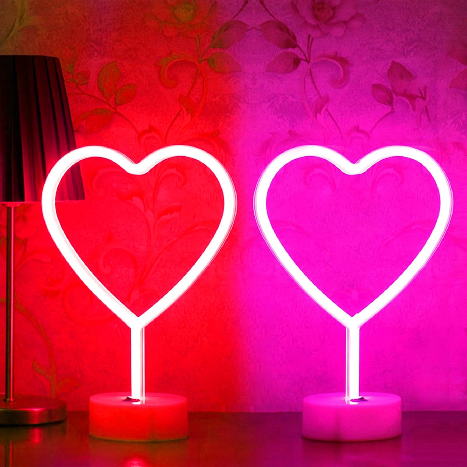 BHCLIGHT Neon Sign, Heart 2PK, Battery Operated/USB Powered, Pink & Red, Model SEATOP-Heart-1Pink&1Red, Home Decor Lighting