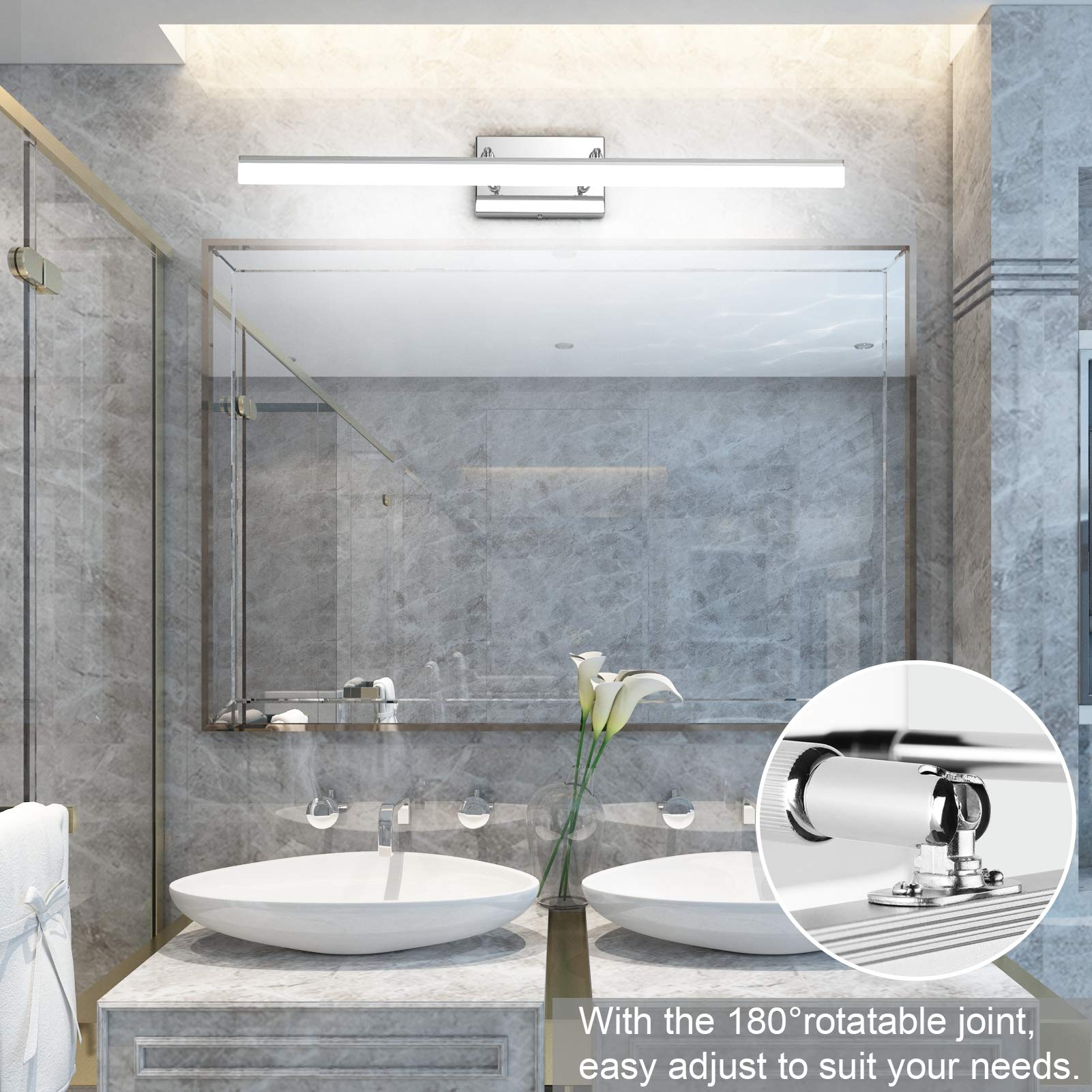 Aipsun 31.5" LED Vanity Light Fixture, Chrome Stainless Steel, Adjustable Bathroom Lighting, Model Ca-6480-80cm, 5500K