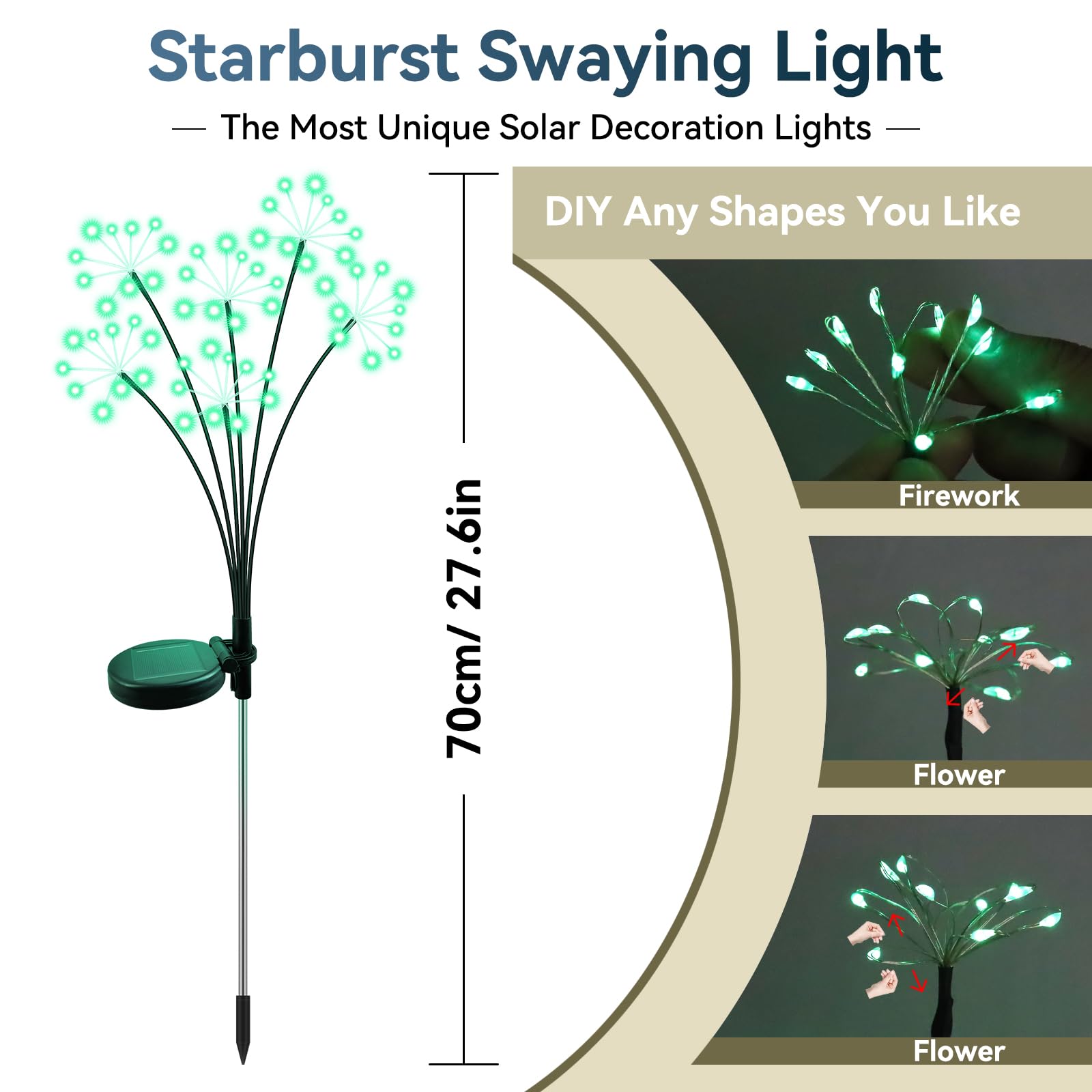 Solar Garden Lights 2 Pack Waterproof Swaying Starburst Light Solar Outdoor Lights For Yard Patio Walkway Pathway Party Wedding Decoration  Unique Gifts For Women  Green