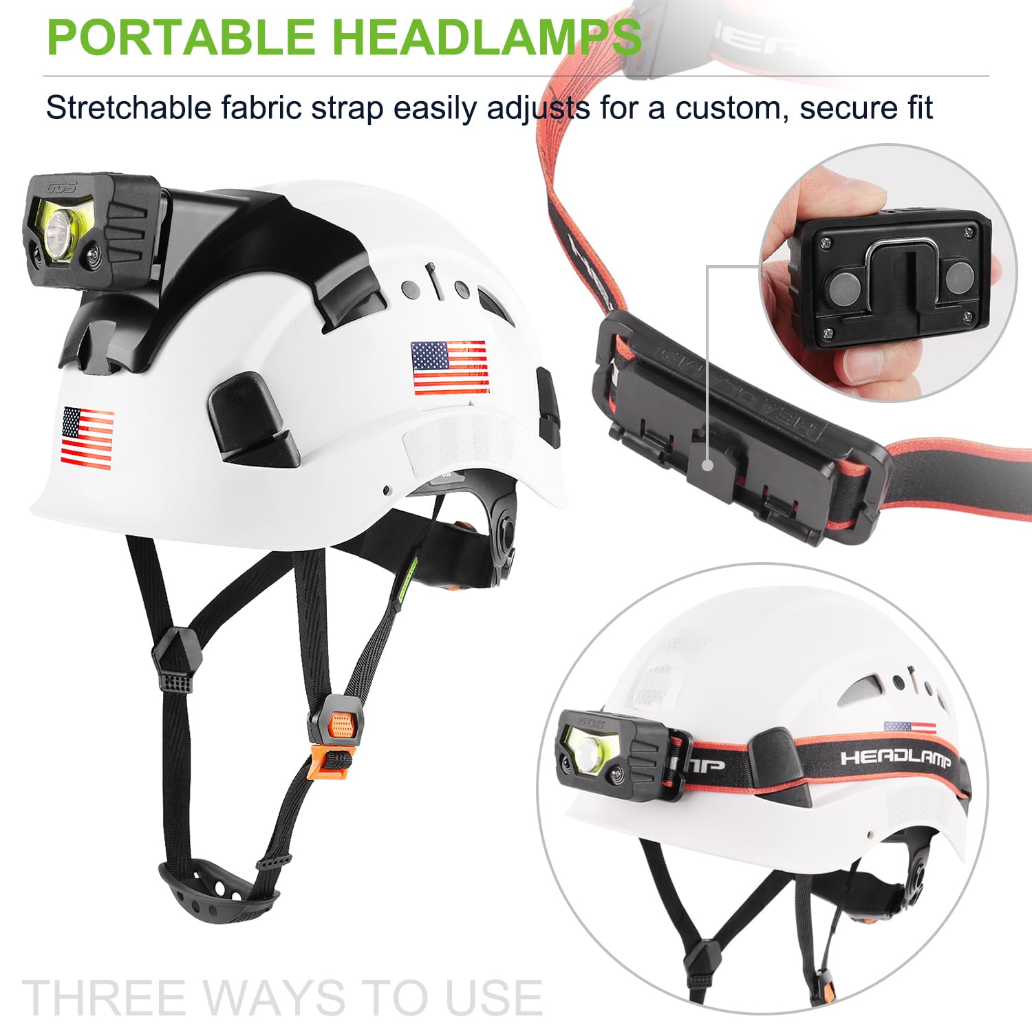 Rechargeable Headlamp Light Replacement Accessory For Green Devil Safety Helmet Hard Hats