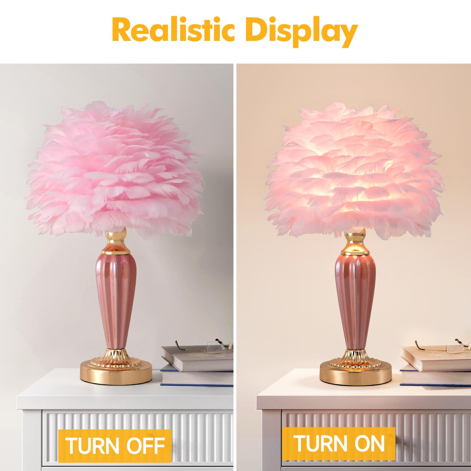 Zyleisenbao Pink Feather Lamp Creative Bedside Lamp Feather Table Lamp Cute Furry Goose Nightstand Light For Girl Bedroom Wedding Decor Living Room Hotel Office Valentines Dating Gift