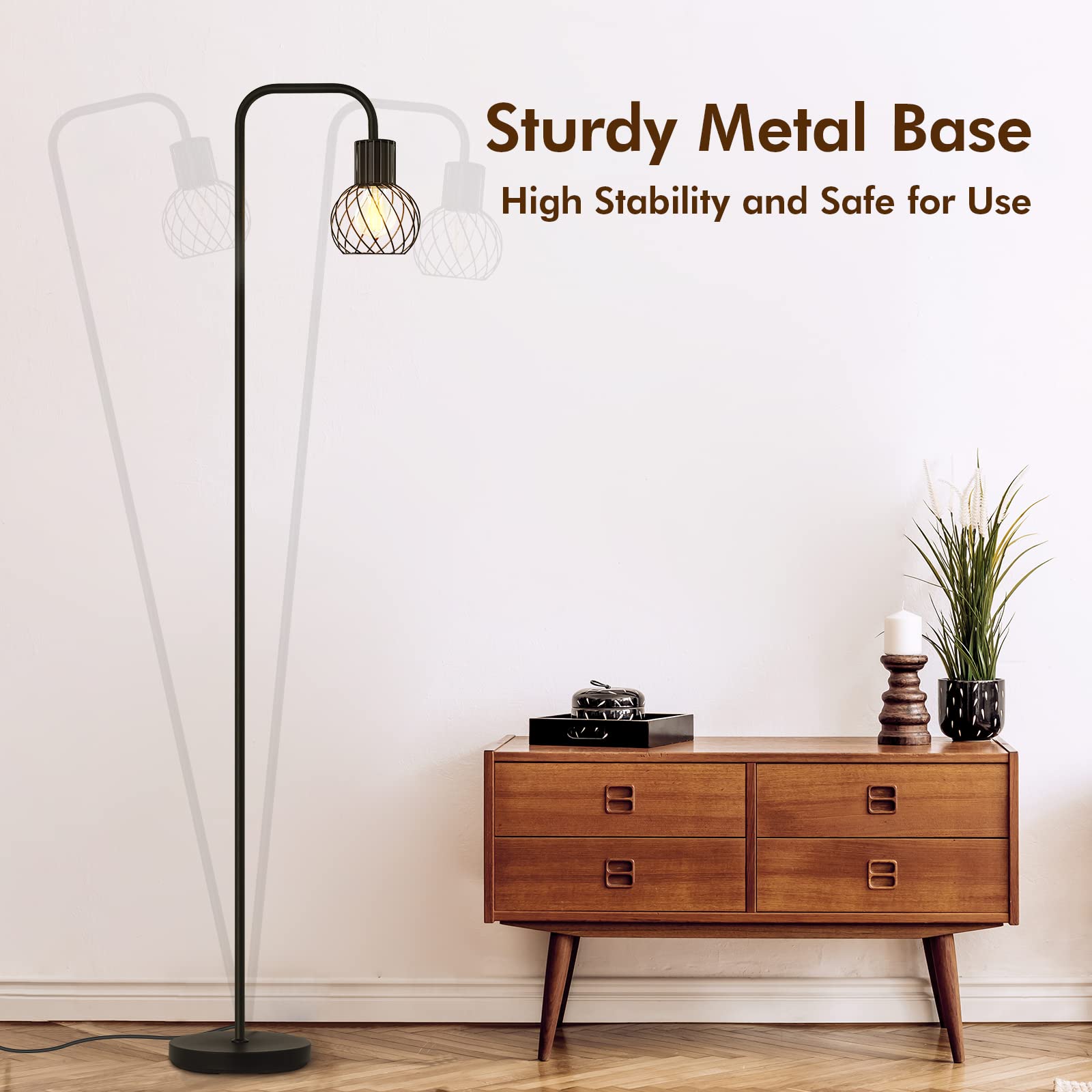 AUQUEE Industrial Floor Lamp with 6W LED Bulb, Minimalist Metal Design, Black, Model AQ1216US-1
