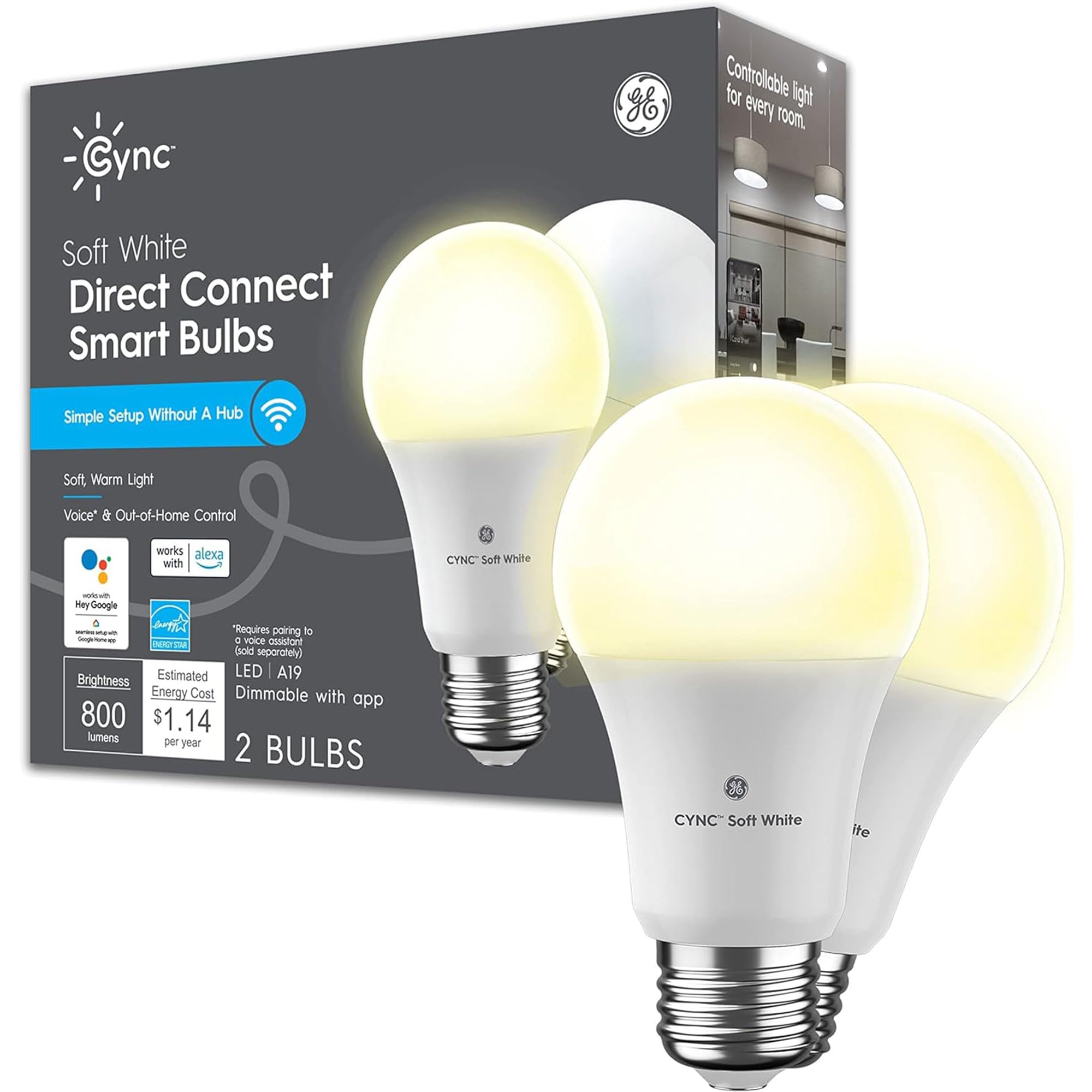 Ge Cync A19 Smart Led Light Bulbs, Soft White, Bluetooth And Wifi Light Bulbs, 60W Equivalent, Work With Amazon Alexa And Google