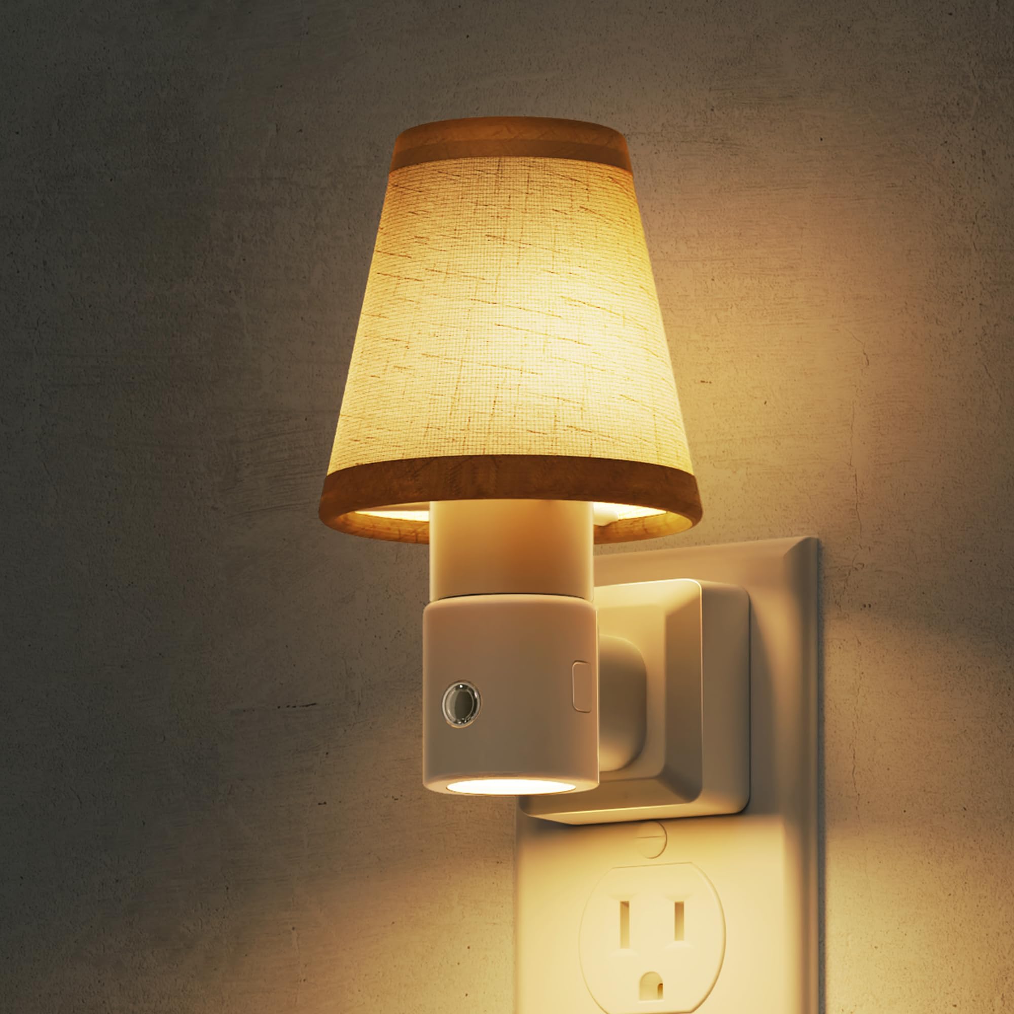 L LOHAS LED Night Lights Plug into Wall  Plug in Night Light Dimmable  Soft Warm Nightlight with Light Sensor  Rotatable Base  Vintage Linen Fabric Nightlights Plug in Wall for Bathroom Kitchen 1Pack