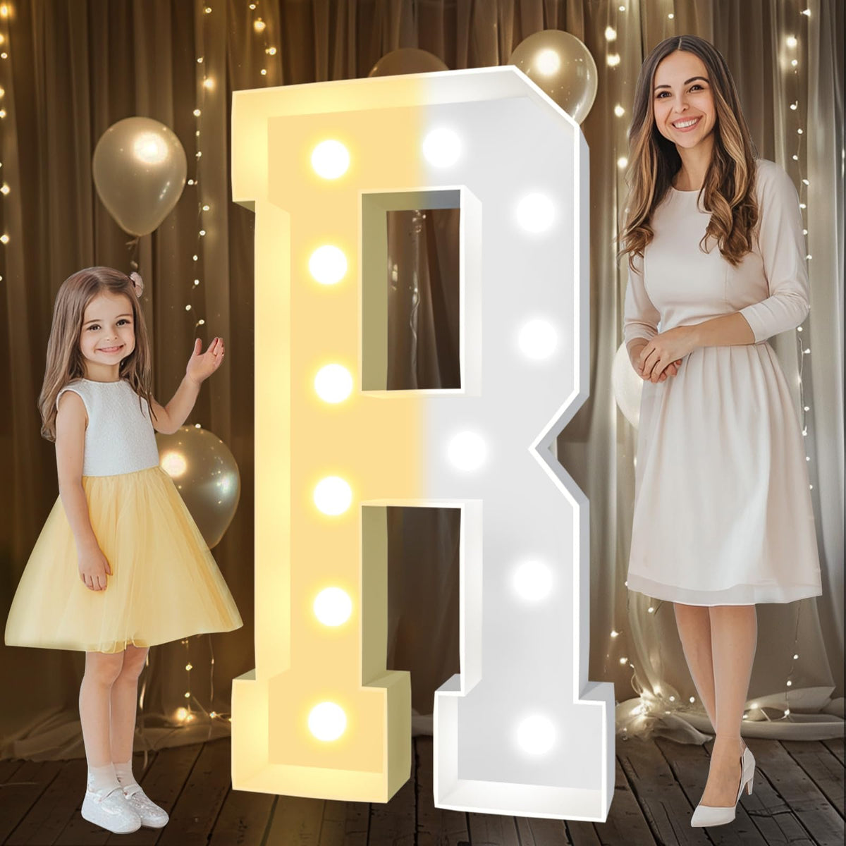 Pooqla 4 FT Marquee Light Up Letters, Cool White and Warm White Marquee Letters 4 Feet Tall, Giant Letter Sign Big Mosaic Letters for Balloons Birthday Party Anniversary Wedding Decorations, Letter R